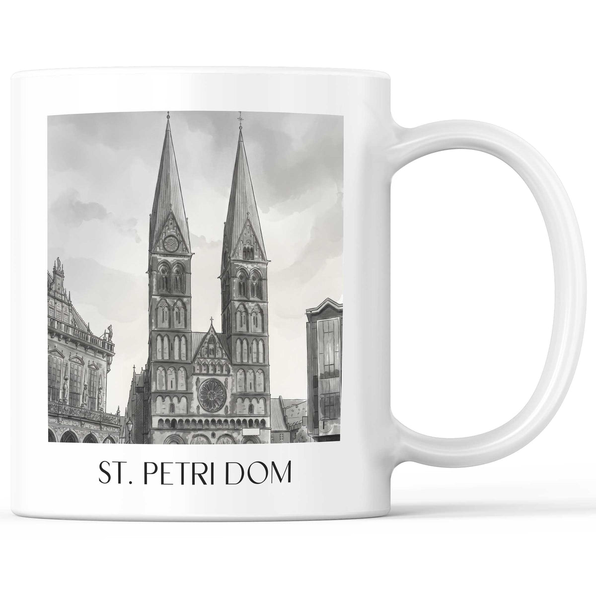 St. Petri Dom Kaffeebecher - Bremen - Deutschland Becher - Kaffeetasse im Aquarell Schwarz-Weiß Stil - favplace