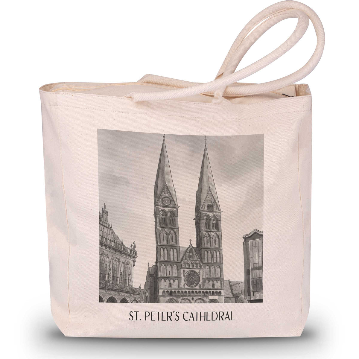St. Petri Dom Shopping Tasche - Bremen - Deutschland Tote Bag - Einkaufstasche im Aquarell Schwarz-Weiß Stil - favplace