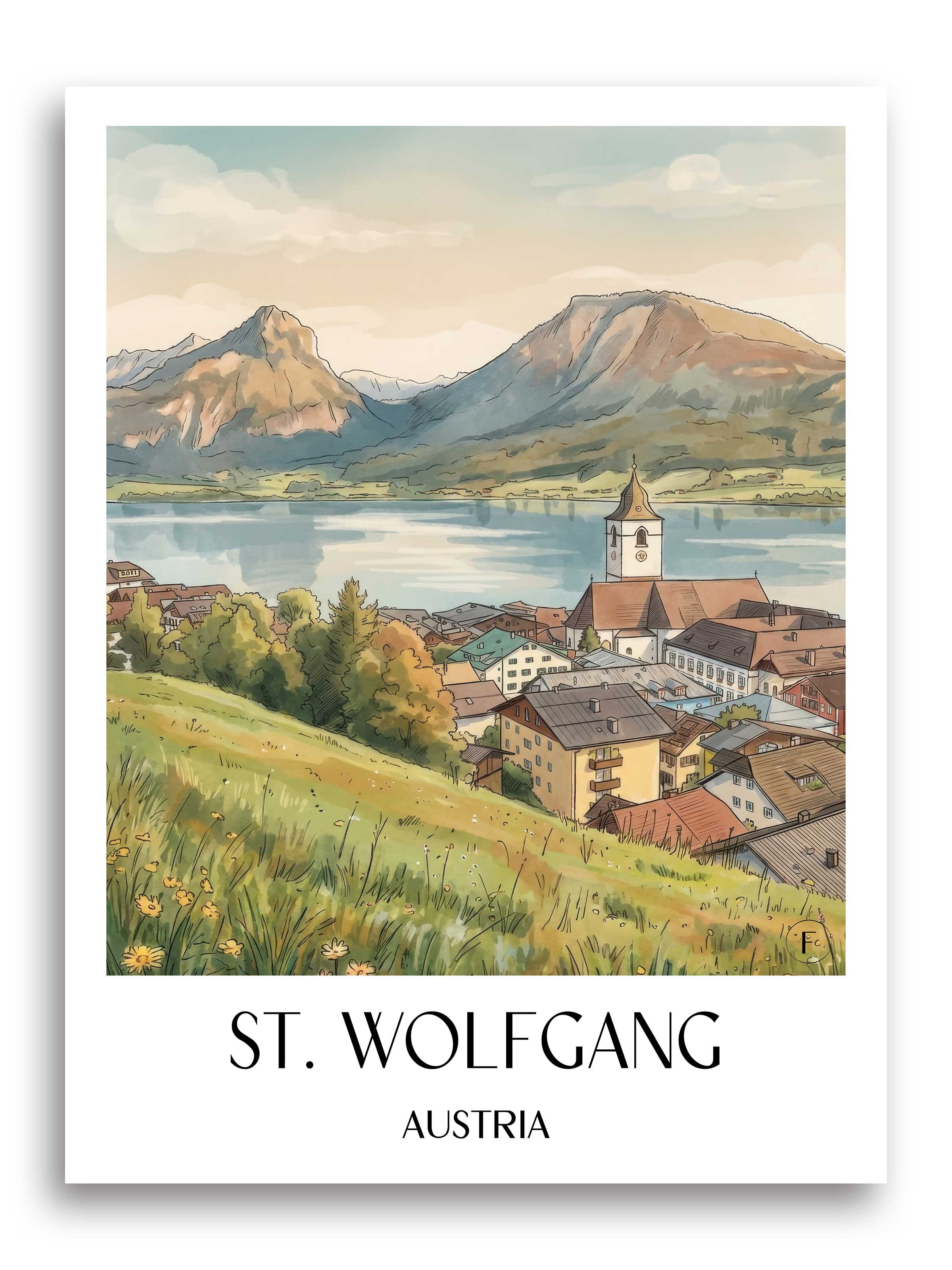 St. Wolfgang Poster - Österreich - Österreich und Österreich Kunstdruck - Aquarell von A4 bis A1 - favplace