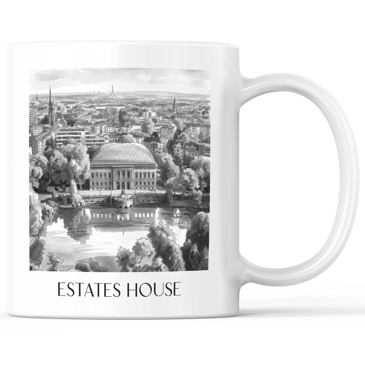 Ständehaus Kaffeebecher - Düsseldorf - Deutschland Becher - Kaffeetasse im Aquarell Schwarz-Weiß Stil - favplace
