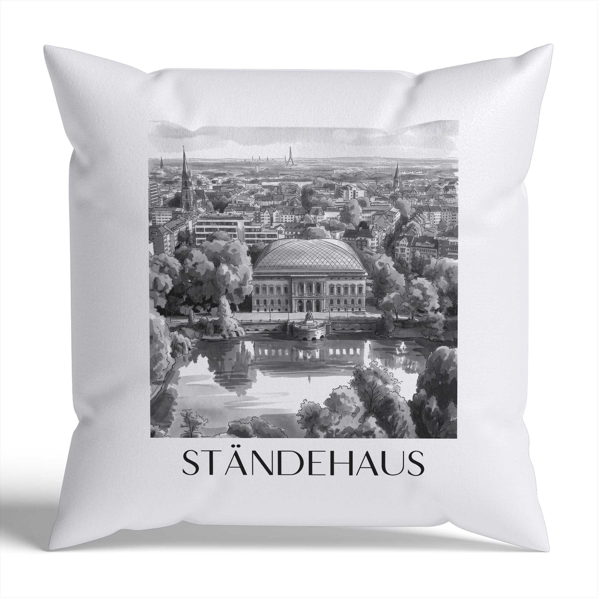 ständehaus-düsseldorf-deutschland-kissenbezug-aquarell-schwarz-weiss