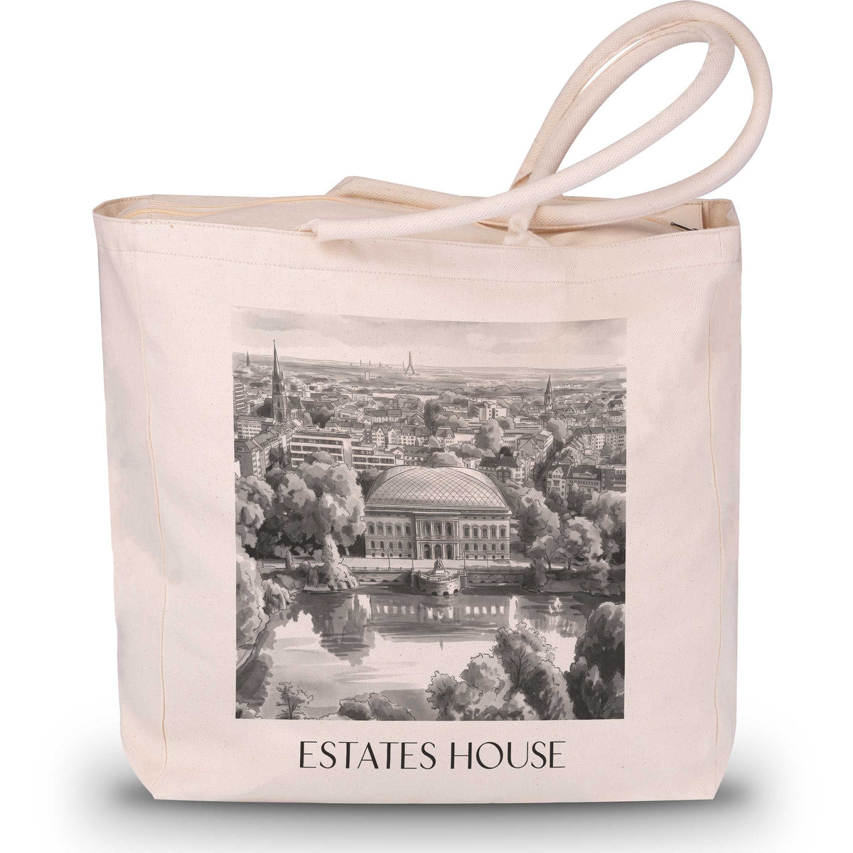 Ständehaus Shopping Tasche - Düsseldorf - Deutschland Tote Bag - Einkaufstasche im Aquarell Schwarz-Weiß Stil - favplace