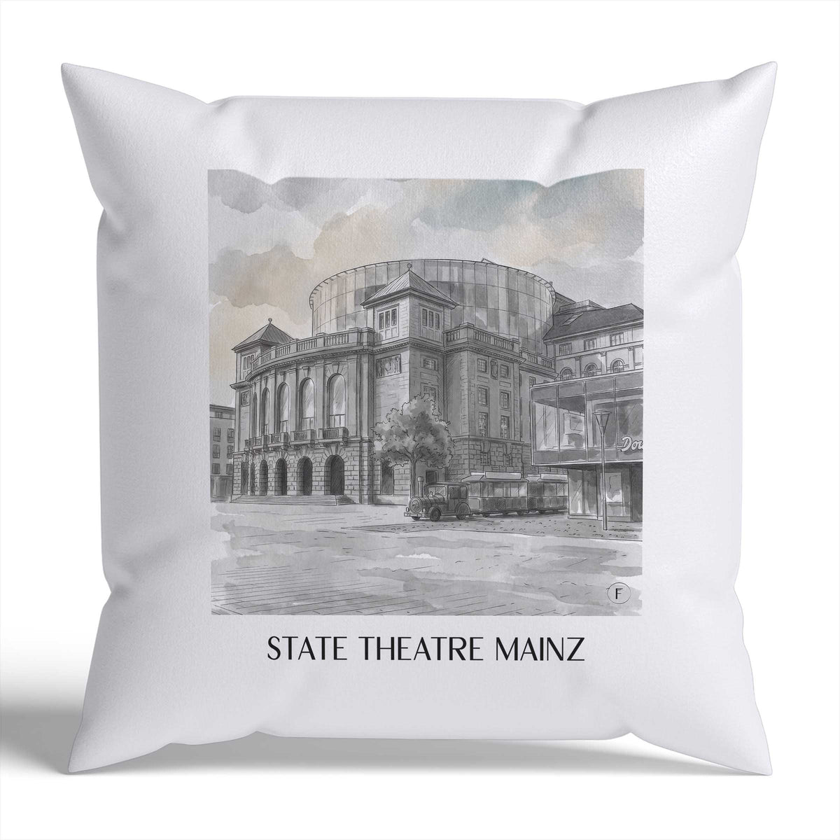 Staatstheater Kissenhülle - Zierkissen Bezug - Mainz - Deutschland Kissen bzw. Kissenbezug im Aquarell Schwarz-Weiß Stil - favplace