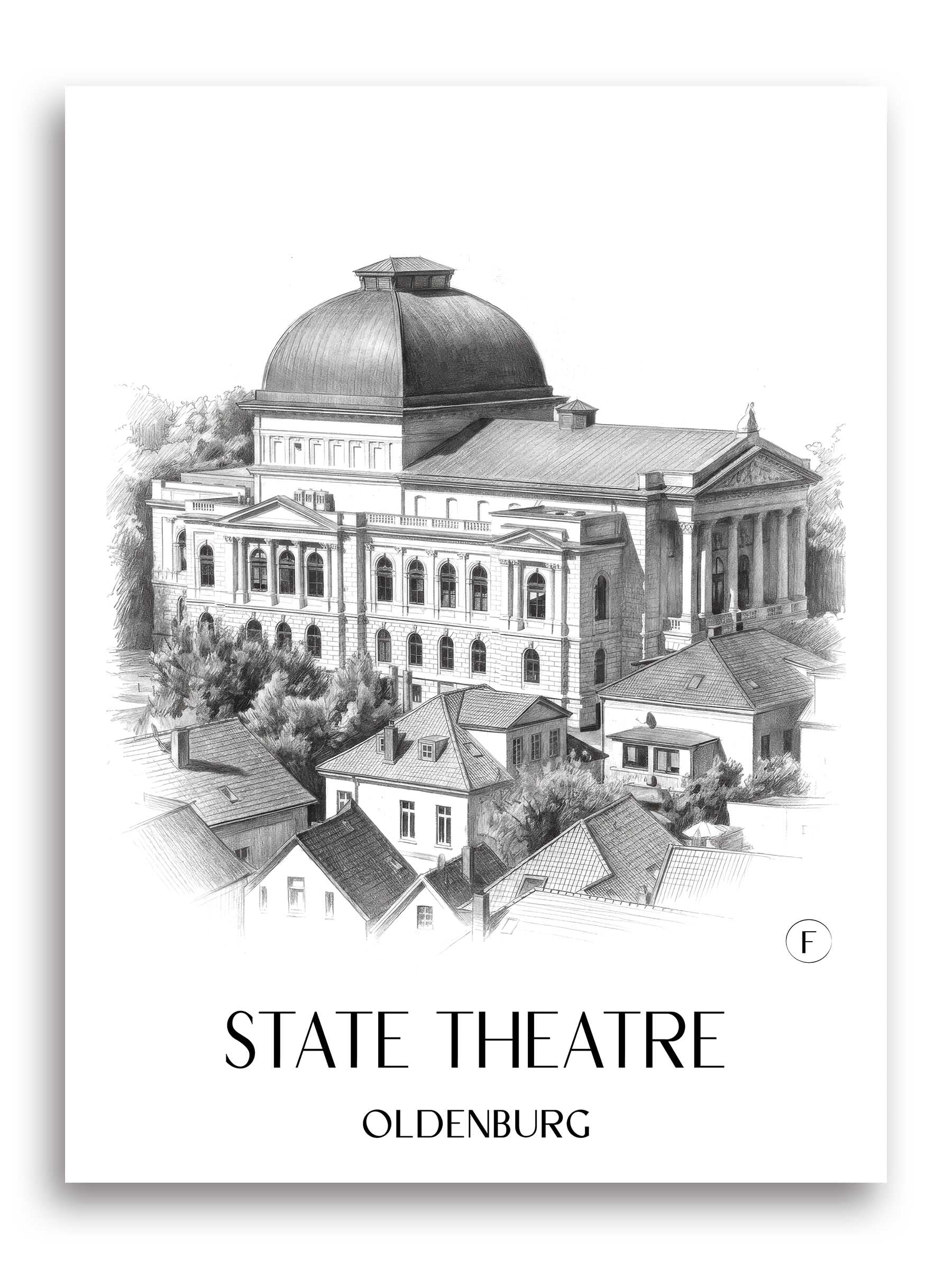 Staatstheater Poster - Oldenburg - Deutschland Kunstdruck - Zeichnung von A4 bis A1