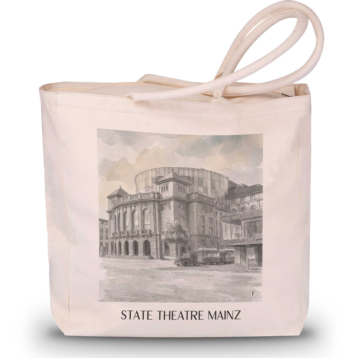 Staatstheater Shopping Tasche - Mainz - Deutschland Tote Bag - Einkaufstasche im Aquarell Schwarz-Weiß Stil - favplace