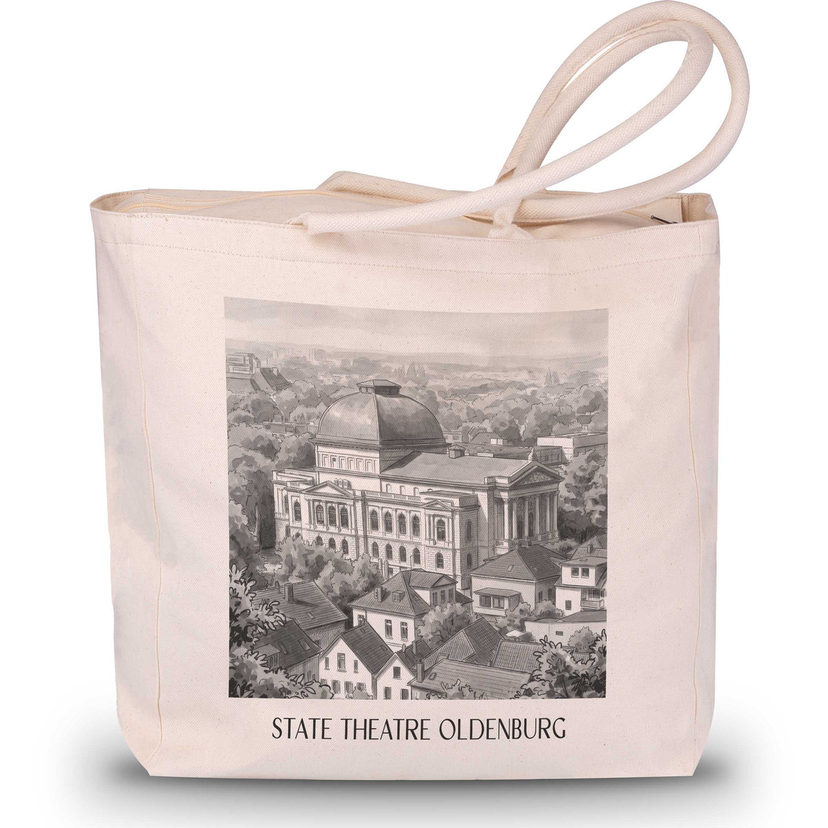 Staatstheater Shopping Tasche - Oldenburg - Deutschland Tote Bag - Einkaufstasche im Aquarell Schwarz-Weiß Stil - favplace