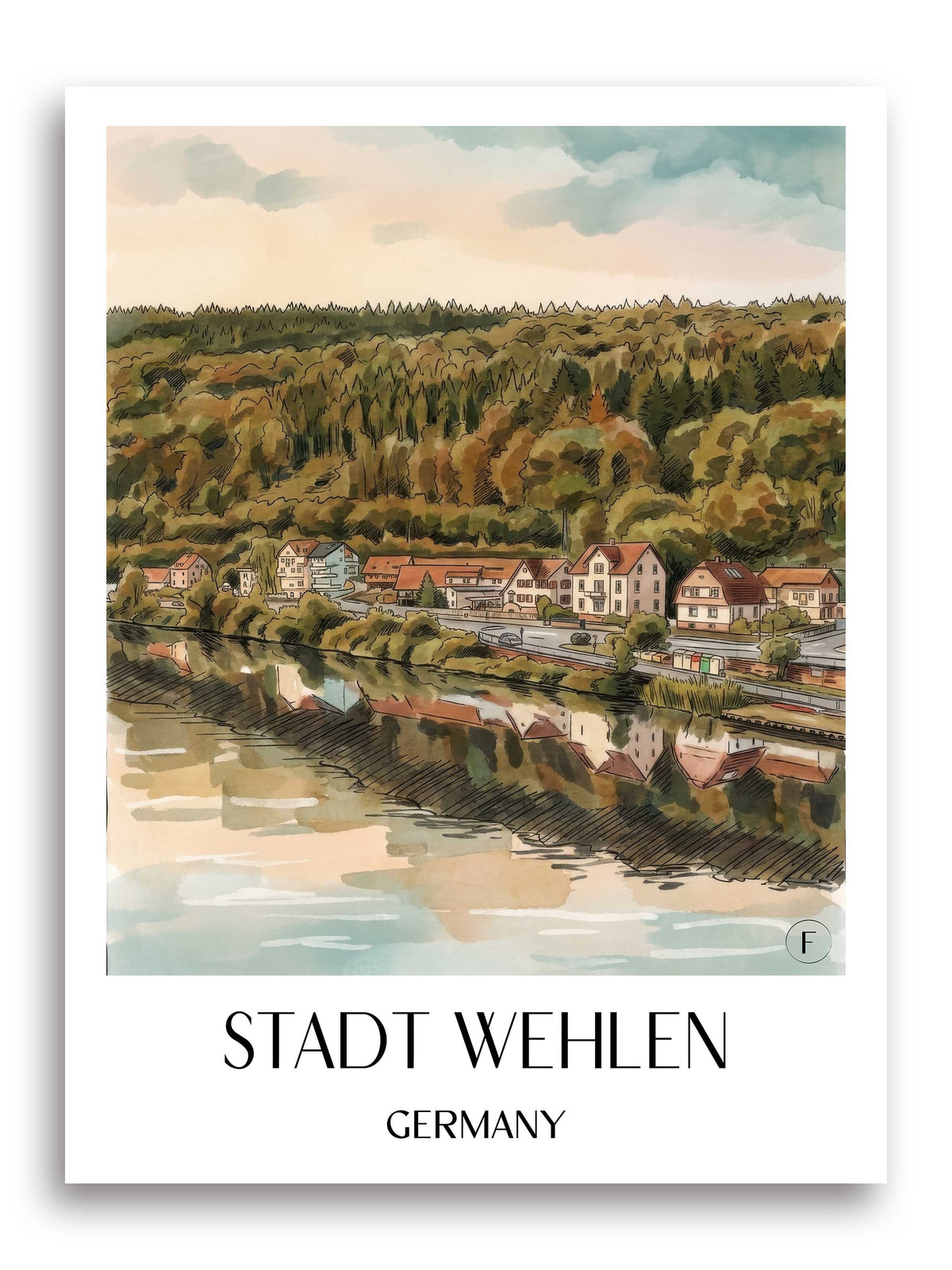 Stadt Wehlen Poster - Sächsische Schweiz - Deutschland Kunstdruck - Aquarell von A4 bis A1 - favplace