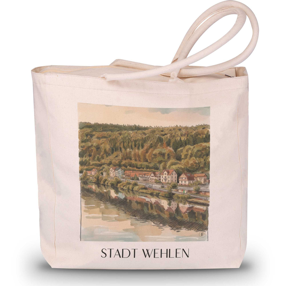 stadt-wehlen-sächsische-schweiz-deutschland-einkaufstasche-aquarell