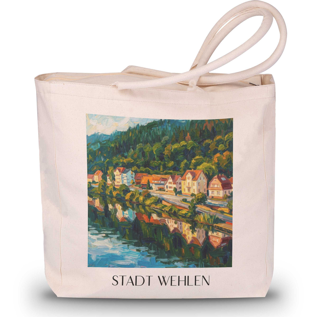 Stadt Wehlen Shopping Tasche - Sächsische Schweiz - Deutschland Tote Bag - Einkaufstasche im Ölgemälde Stil - favplace
