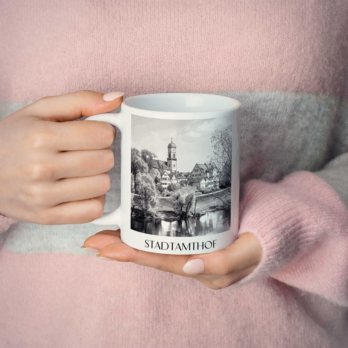 stadtamthof-regensburg-deutschland-kaffeebecher-aquarell-schwarz-weiss