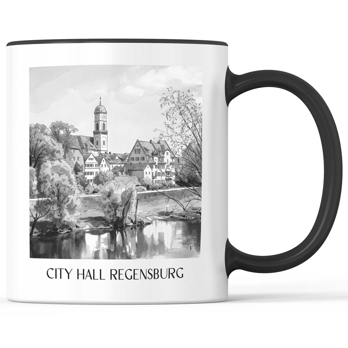 Stadtamthof Kaffeebecher - Regensburg - Deutschland Becher - Kaffeetasse im Aquarell Schwarz-Weiß Stil - favplace