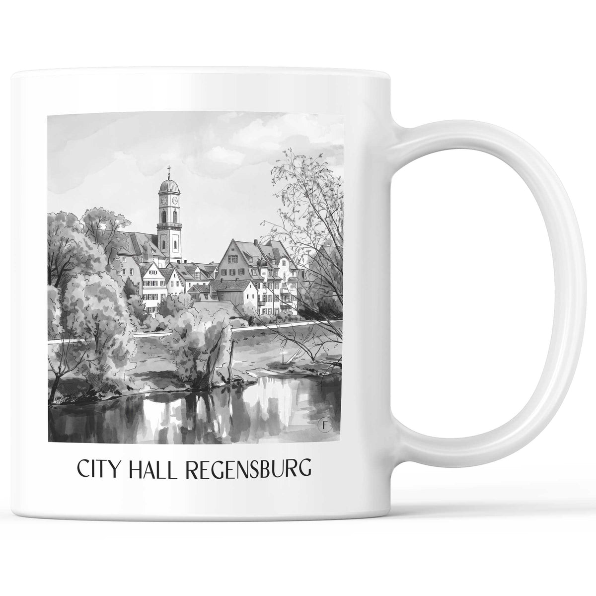 Stadtamthof Kaffeebecher - Regensburg - Deutschland Becher - Kaffeetasse im Aquarell Schwarz-Weiß Stil - favplace