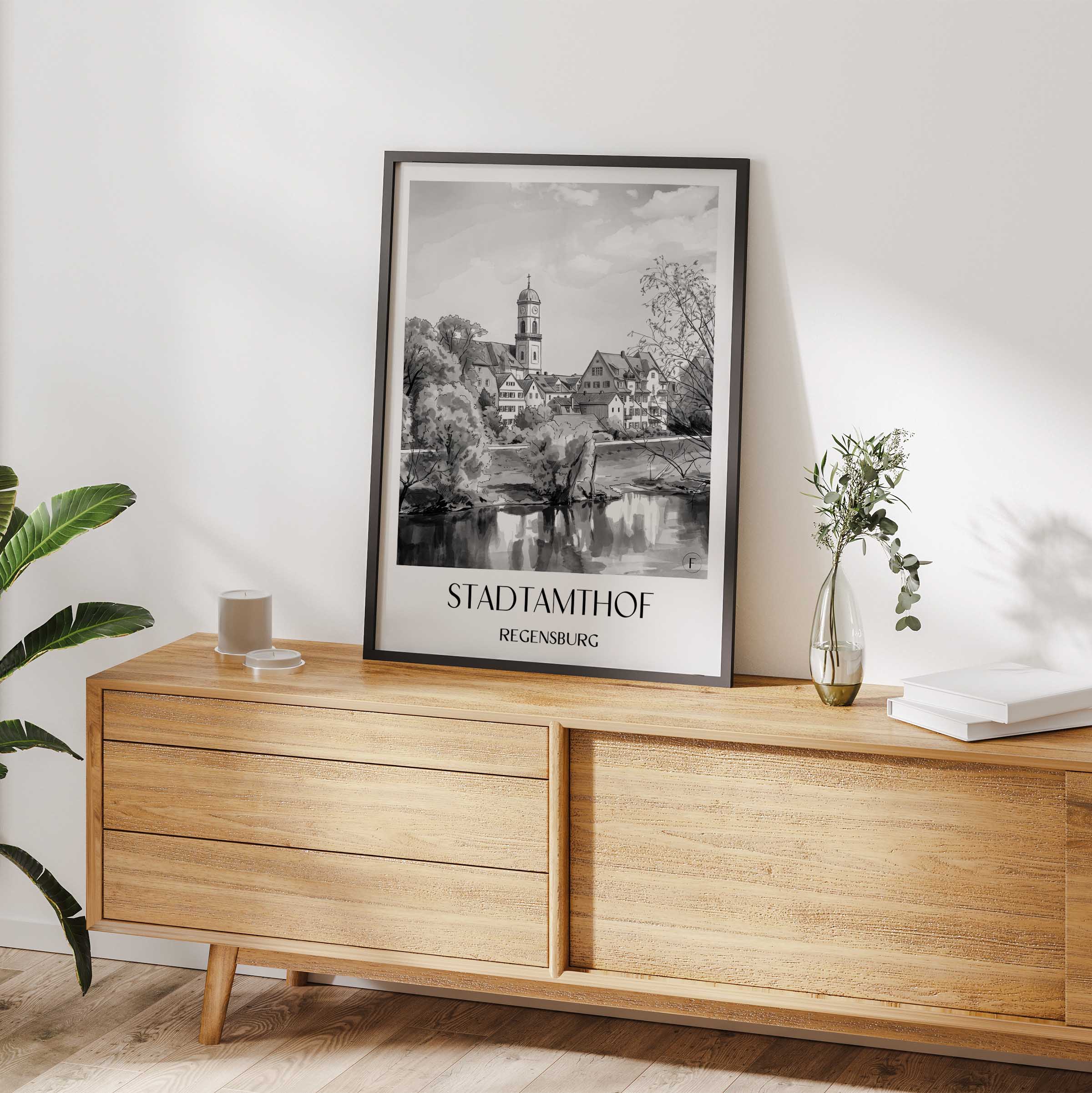 stadtamthof-regensburg-deutschland-poster-aquarell-schwarz-weiss