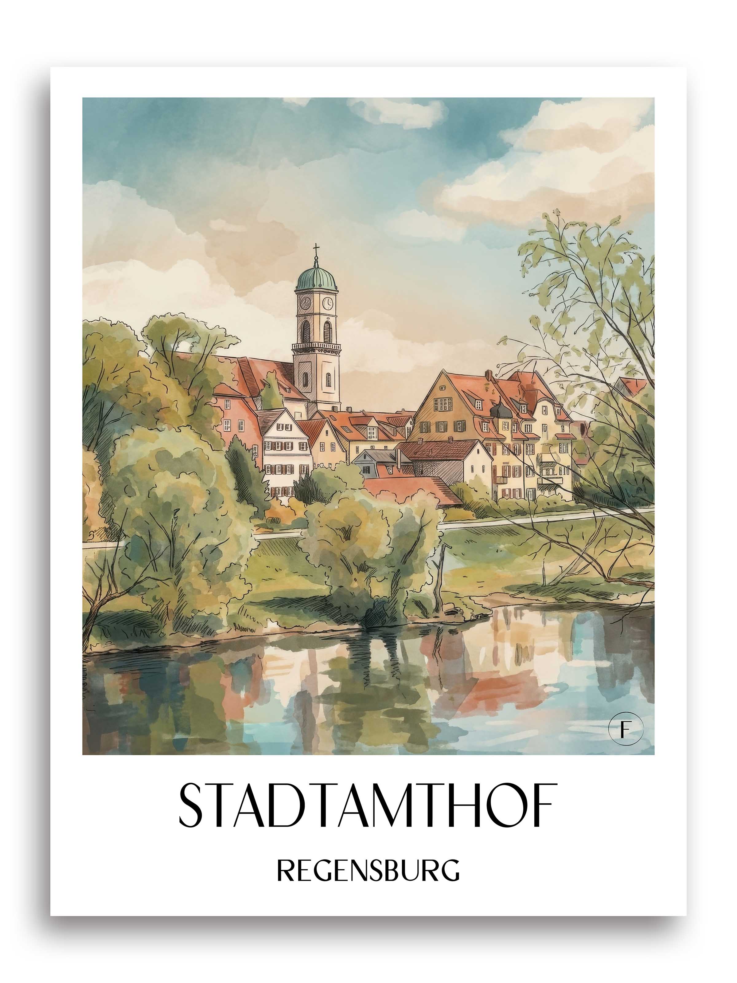 stadtamthof-regensburg-deutschland-poster-aquarell