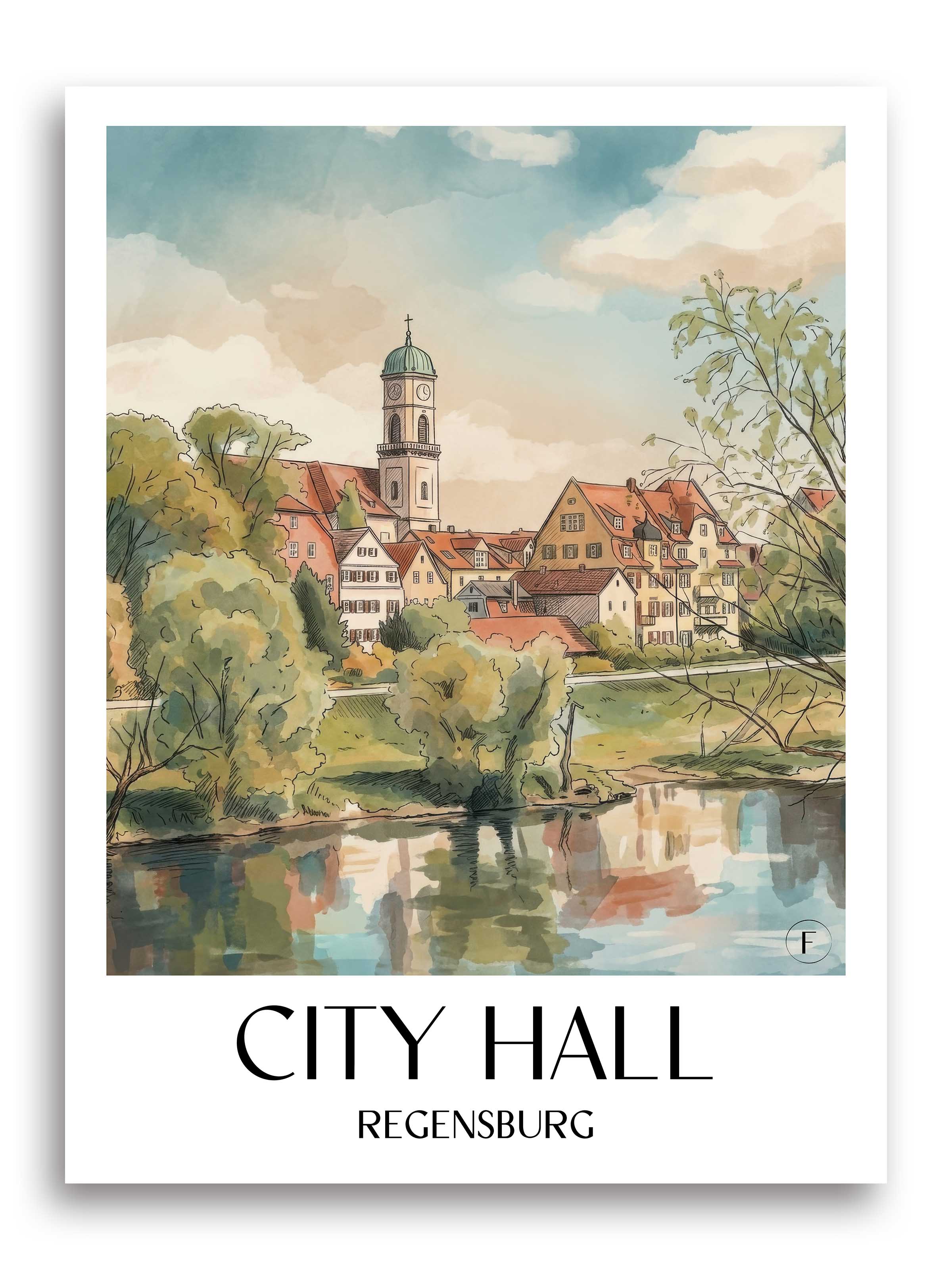 Stadtamthof Poster - Regensburg - Deutschland Kunstdruck - Aquarell von A4 bis A1 - favplace