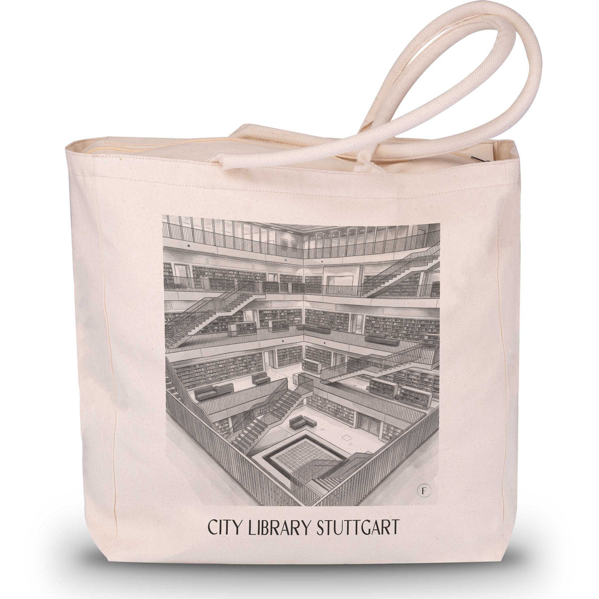 Stadtbibiothek Shopping Tasche - Stuttgart - Deutschland Tote Bag - Einkaufstasche im Aquarell Schwarz-Weiß Stil - favplace