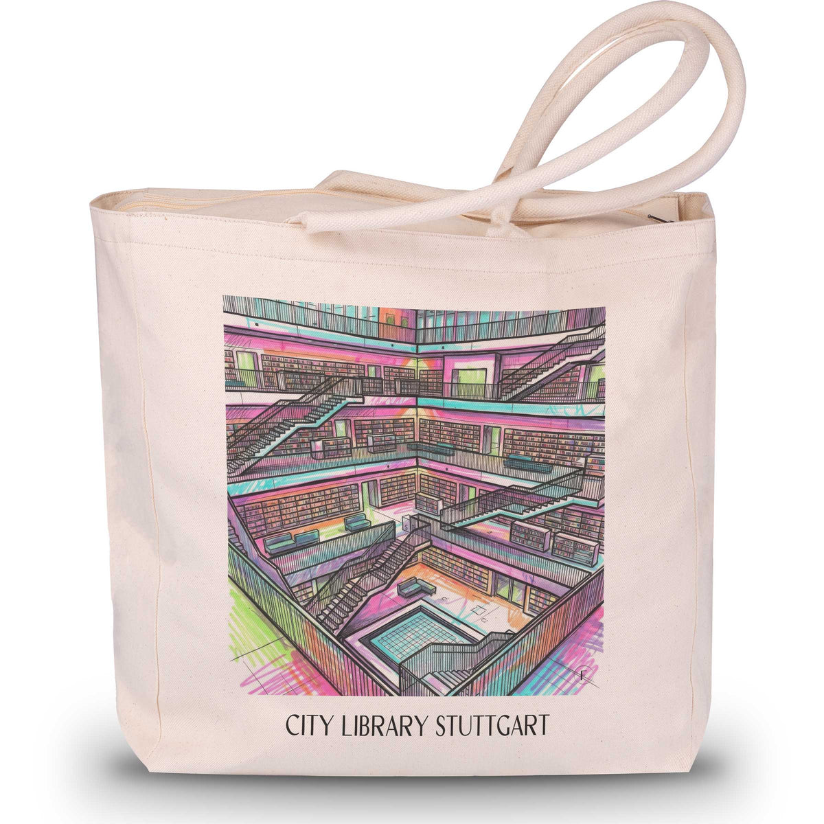 Stadtbibiothek Shopping Tasche - Stuttgart - Deutschland Tote Bag - Einkaufstasche im Tag Graffiti Stil - favplace