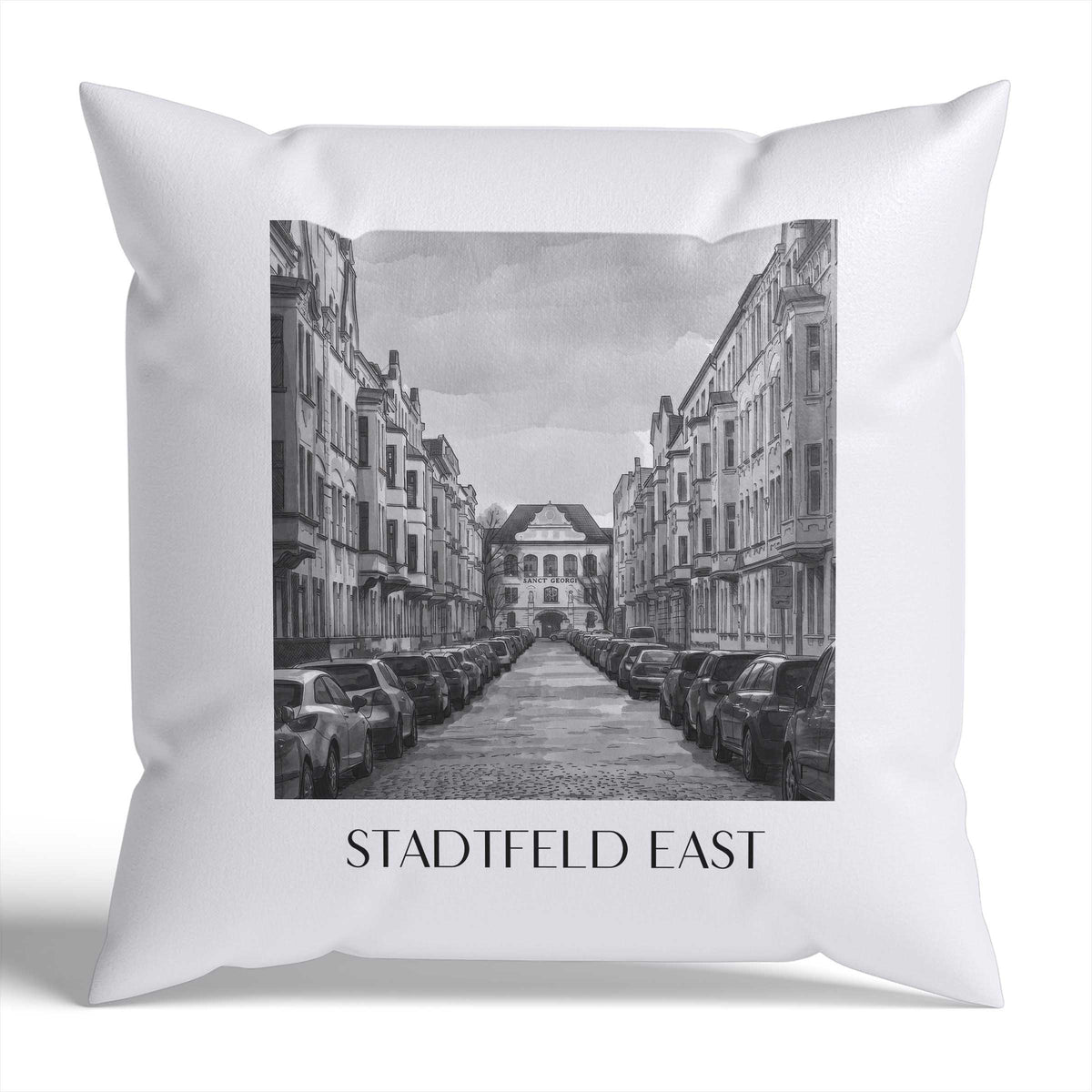 Stadtfeld Ost Kissenhülle - Zierkissen Bezug - Magdeburg - Deutschland Kissen bzw. Kissenbezug im Aquarell Schwarz-Weiß Stil - favplace