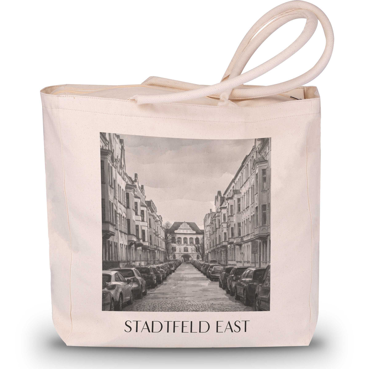 Stadtfeld Ost Shopping Tasche - Magdeburg - Deutschland Tote Bag - Einkaufstasche im Aquarell Schwarz-Weiß Stil - favplace