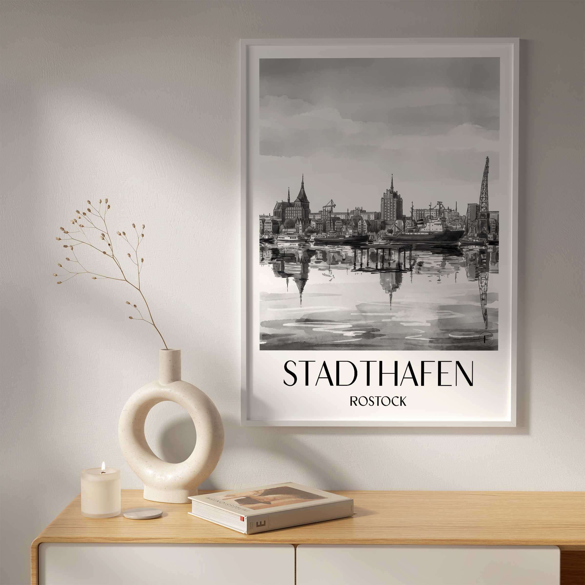 stadthafen-rostock-deutschland-poster-aquarell-schwarz-weiss