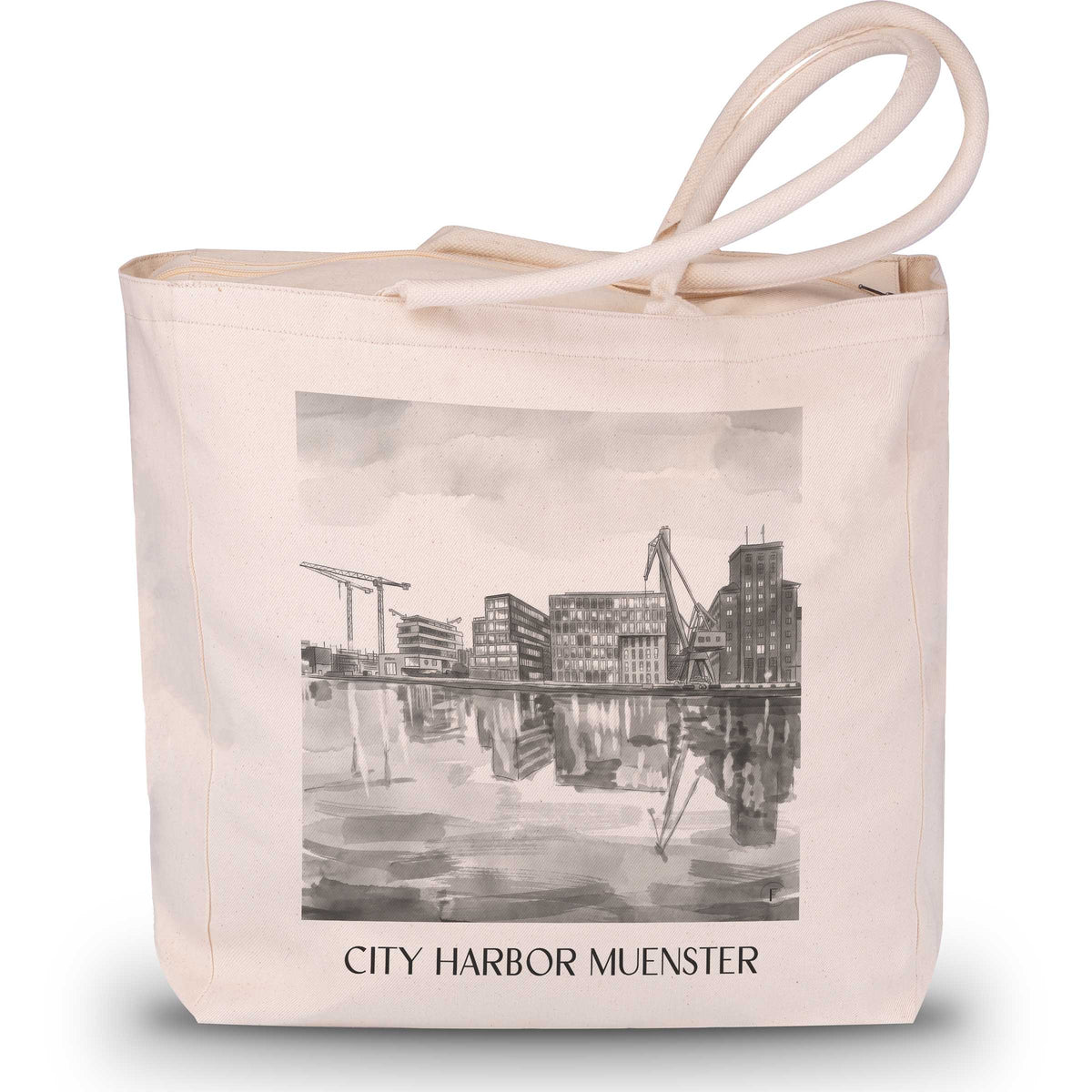 Stadthafen Shopping Tasche - Münster - Deutschland Tote Bag - Einkaufstasche im Aquarell Schwarz-Weiß Stil - favplace
