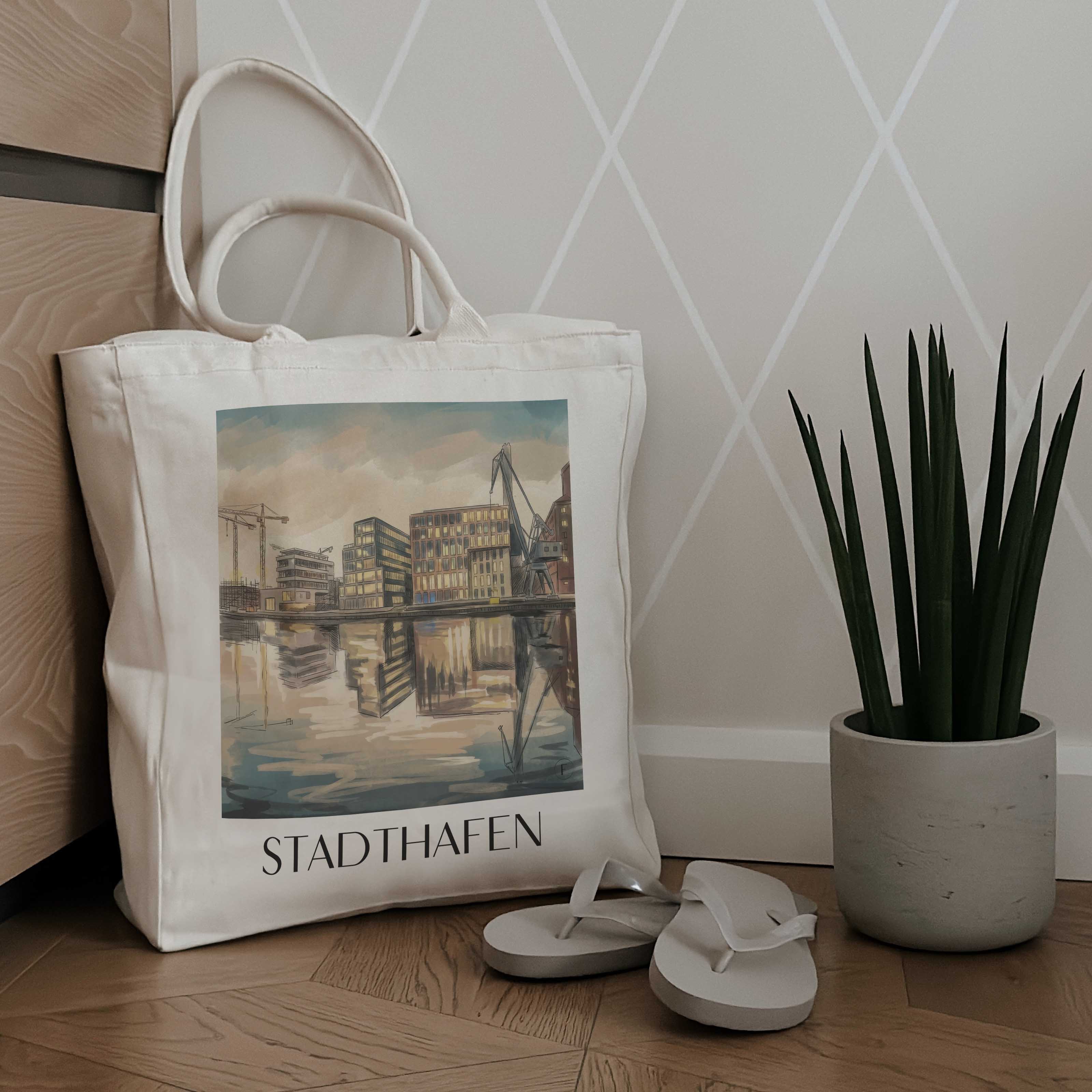 stadthafen-münster-deutschland-einkaufstasche-aquarell