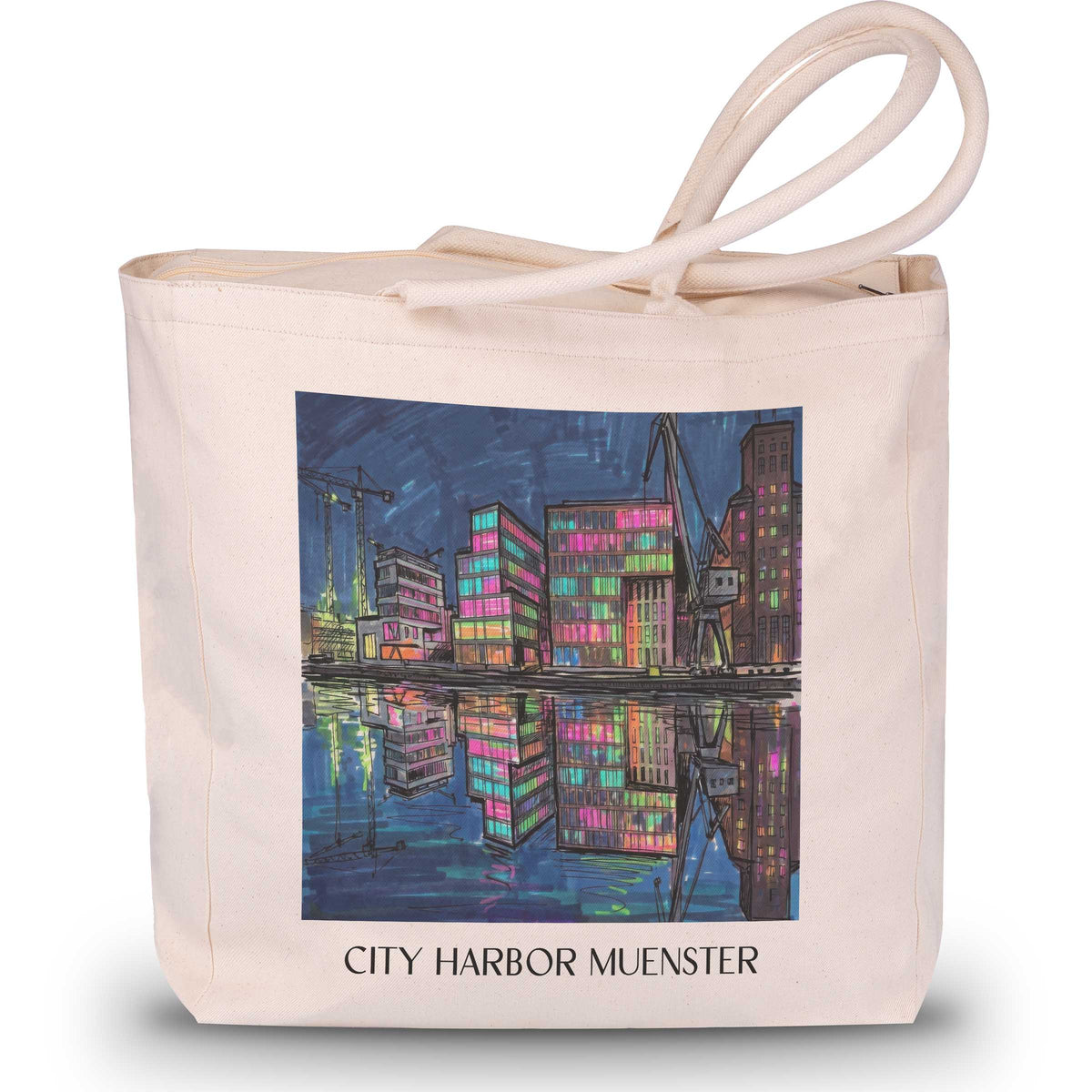 Stadthafen Shopping Tasche - Münster - Deutschland Tote Bag - Einkaufstasche im Tag Graffiti Stil - favplace