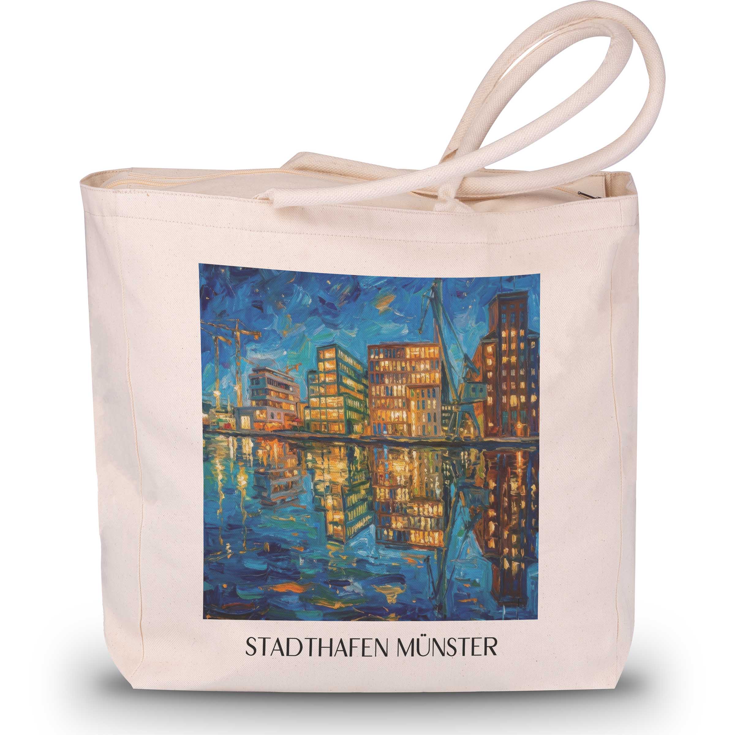stadthafen-münster-deutschland-einkaufstasche-oil-painting-oelgemaelde