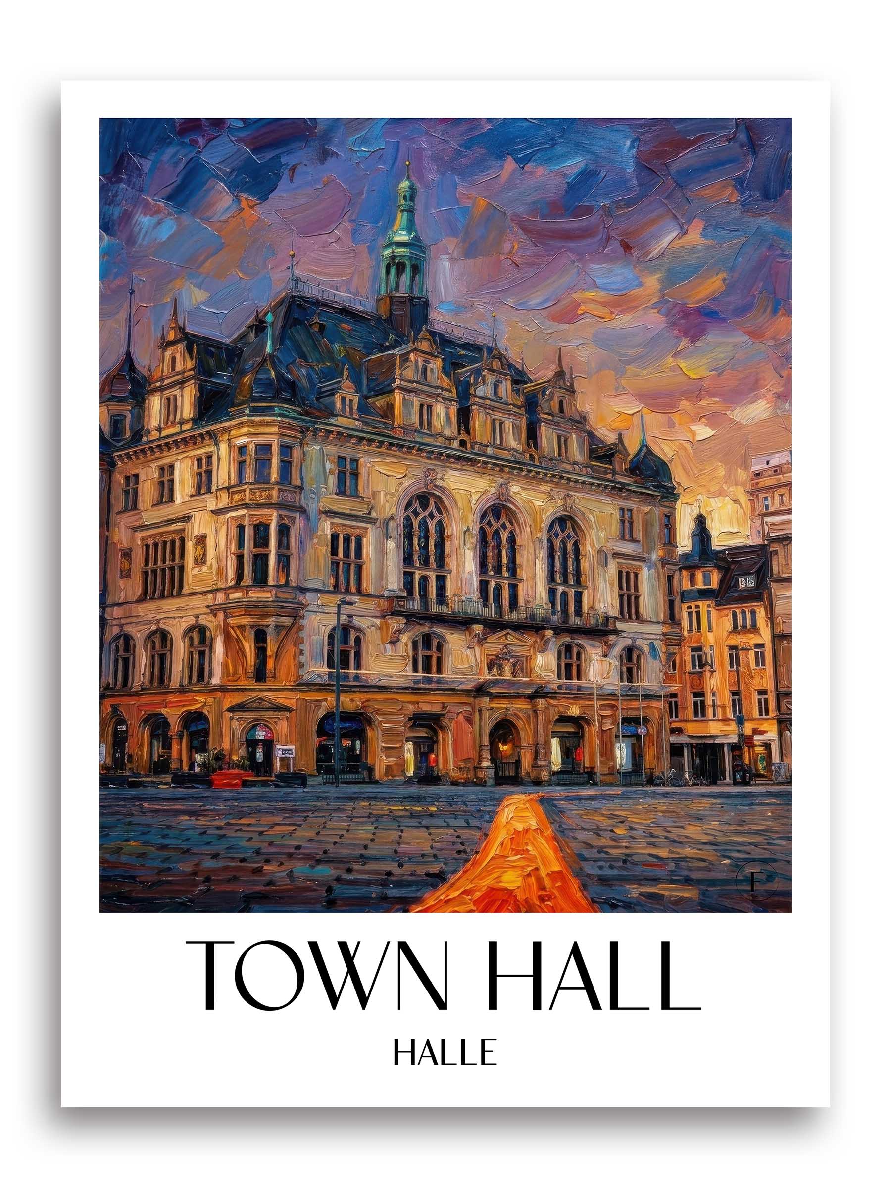 Stadthaus Poster - Halle - Deutschland Kunstdruck - Ölgemälde von A4 bis A1 - favplace