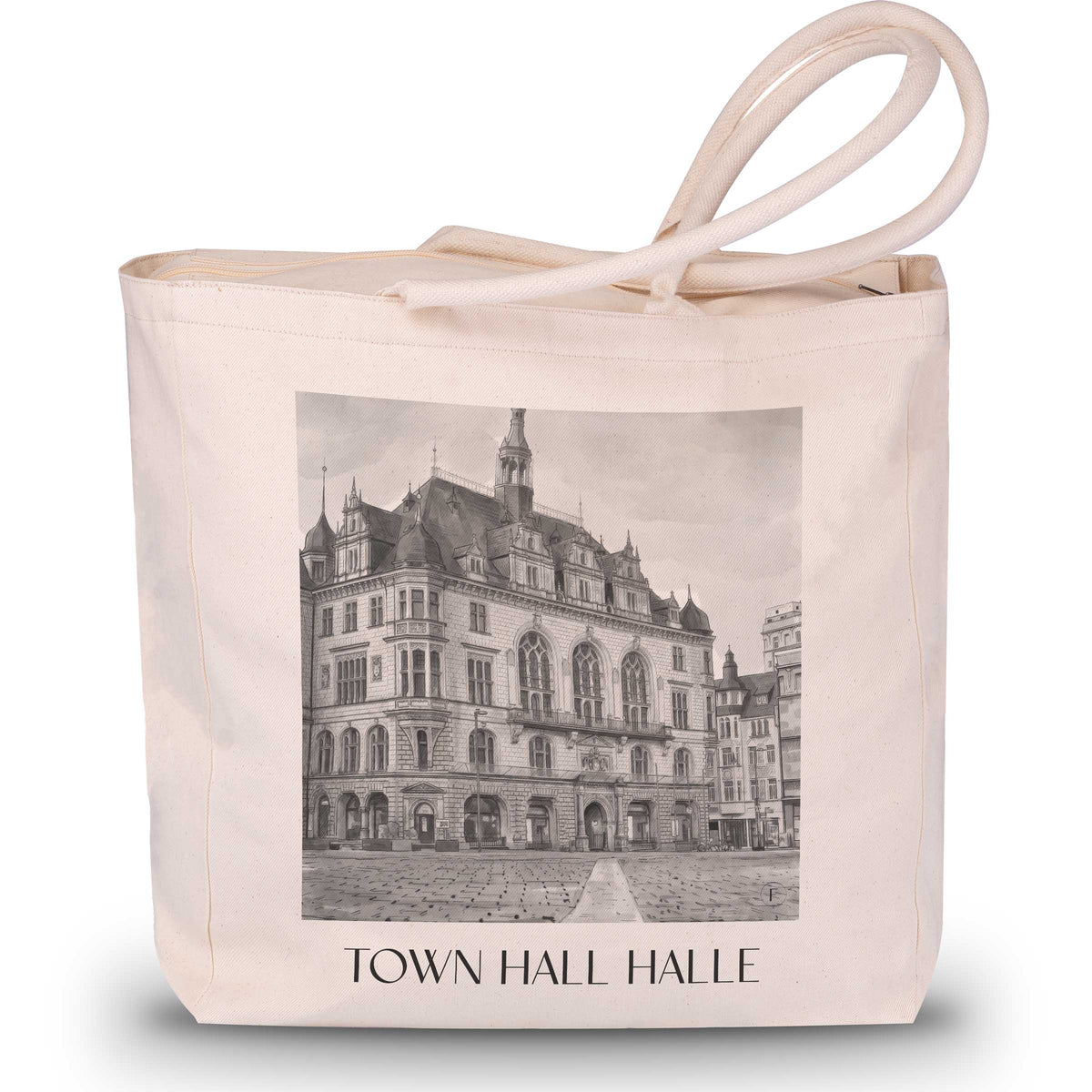 Stadthaus Shopping Tasche - Halle - Deutschland Tote Bag - Einkaufstasche im Aquarell Schwarz-Weiß Stil - favplace