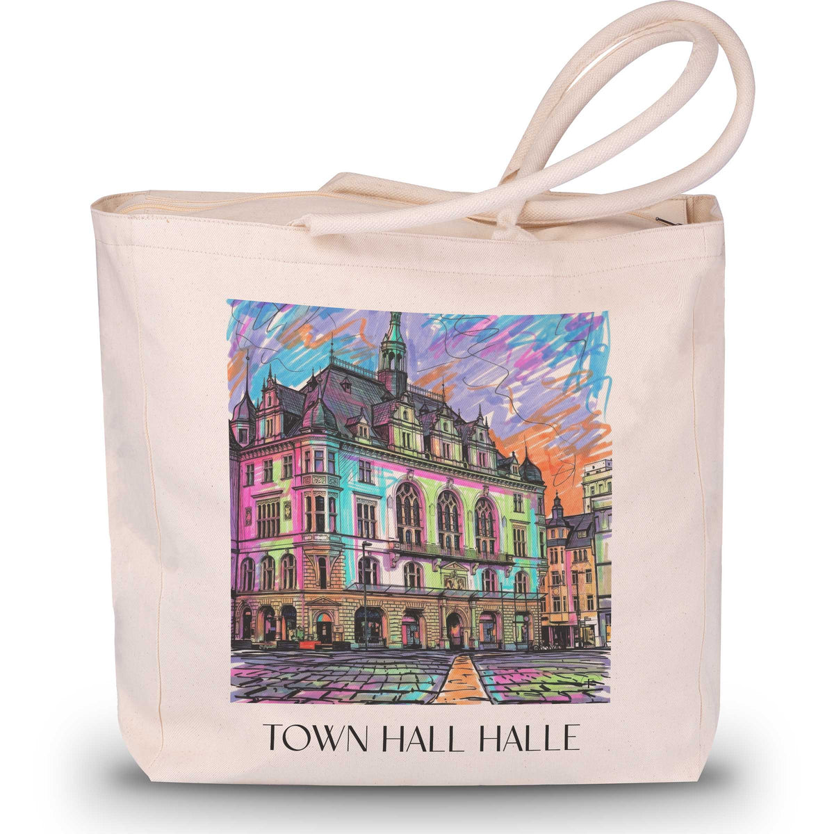 Stadthaus Shopping Tasche - Halle - Deutschland Tote Bag - Einkaufstasche im Tag Graffiti Stil - favplace