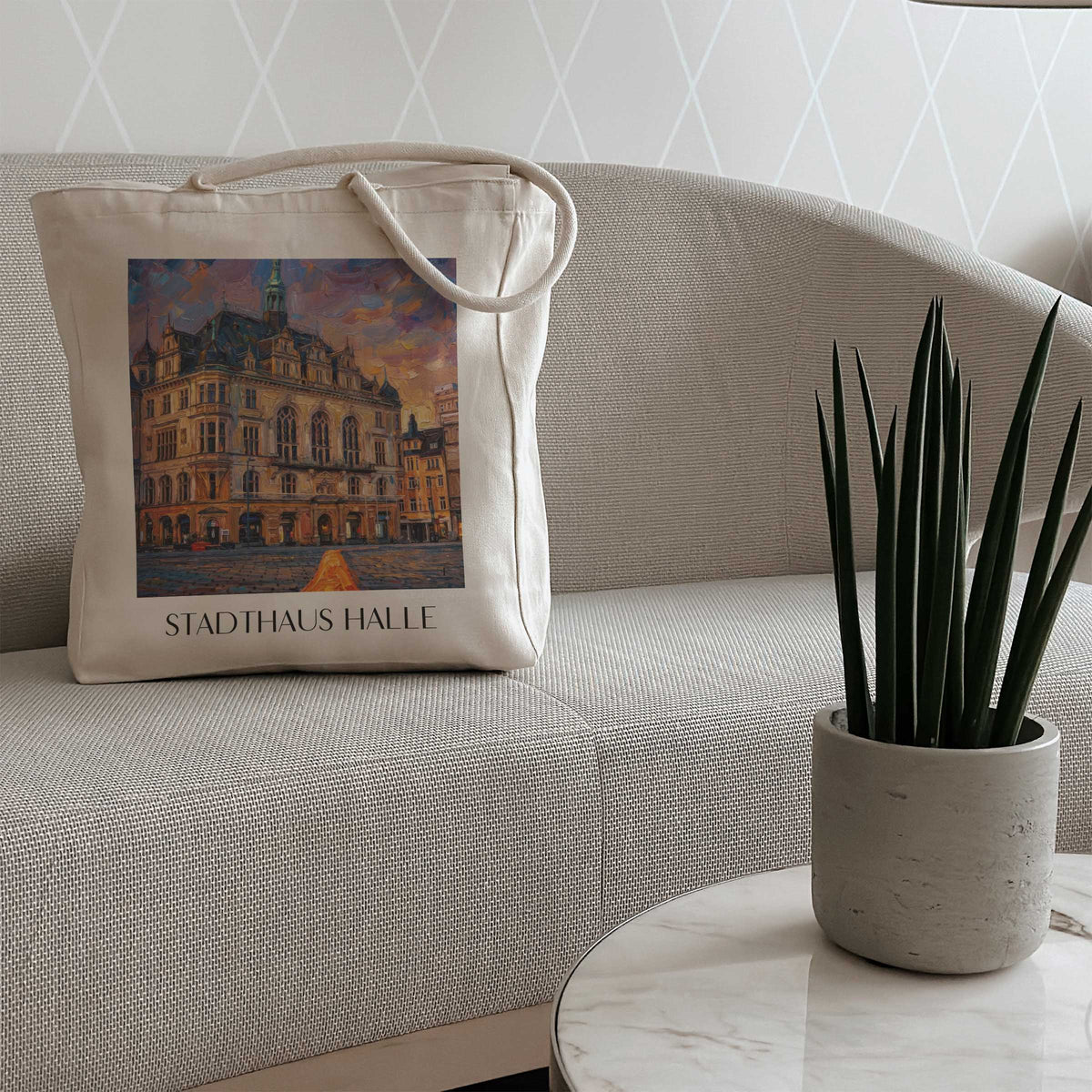 stadthaus-halle-deutschland-einkaufstasche-oil-painting-oelgemaelde