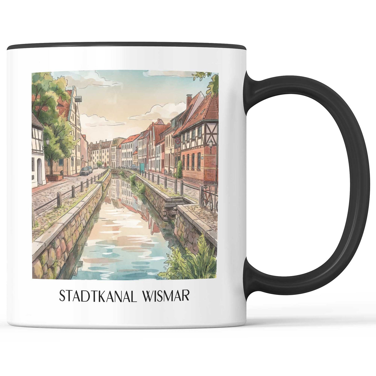 stadtkanal-wismar-deutschland-kaffeebecher-aquarell