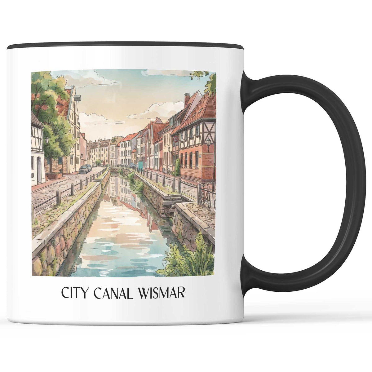 Stadtkanal Kaffeebecher - Wismar - Deutschland Becher - Kaffeetasse im Aquarell Stil - favplace