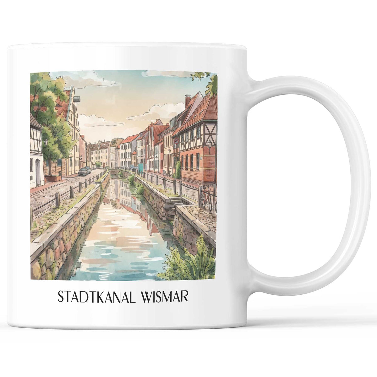 Stadtkanal Kaffeebecher - Wismar - Deutschland Becher - Kaffeetasse im Aquarell Stil - favplace