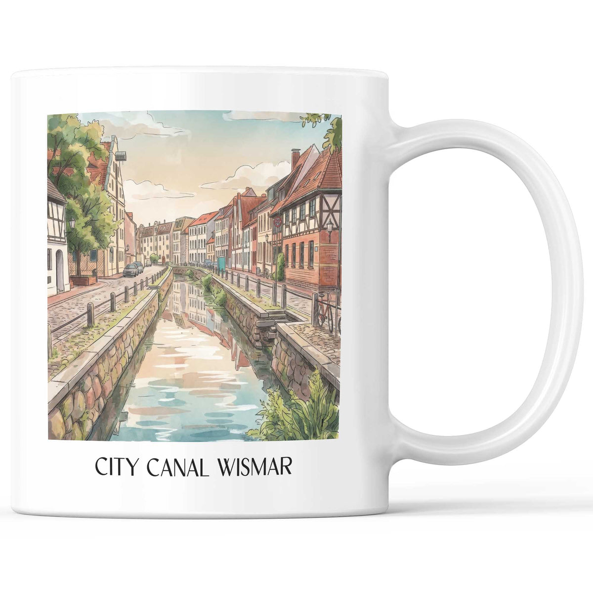 Stadtkanal Kaffeebecher - Wismar - Deutschland Becher - Kaffeetasse im Aquarell Stil - favplace