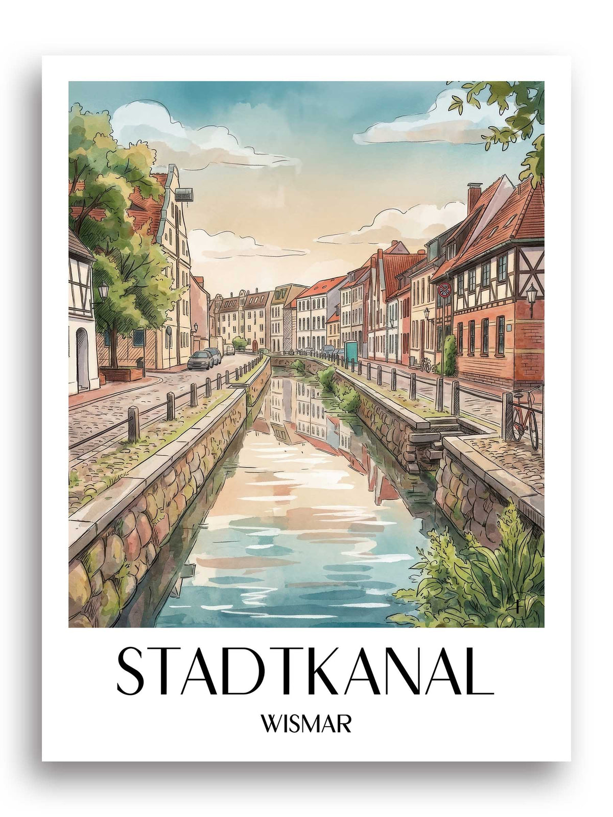 stadtkanal-wismar-deutschland-poster-aquarell