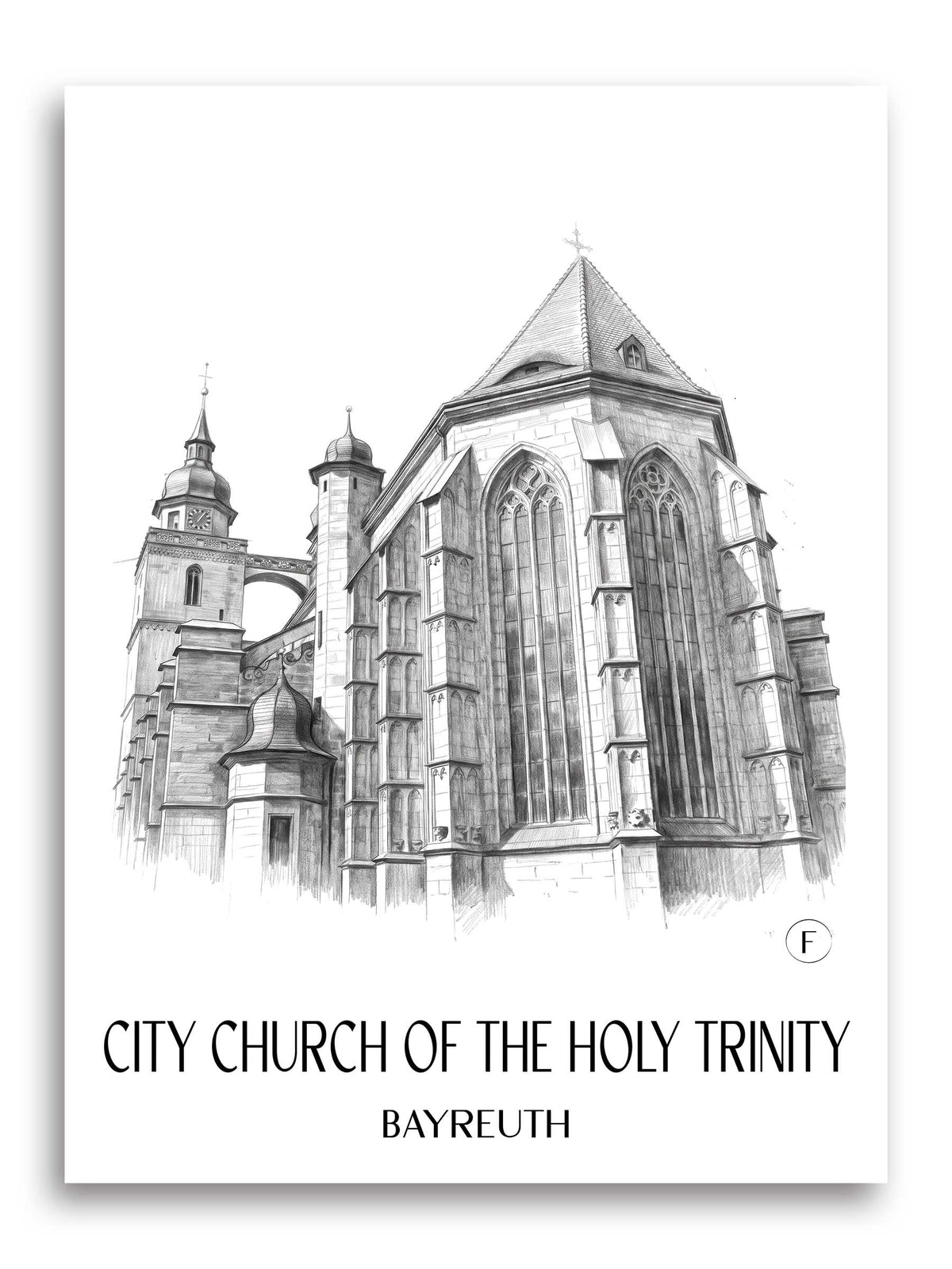 Stadtkirche Heilig Dreifaltigkeit Poster - Bayreuth - Deutschland Kunstdruck - Zeichnung von A4 bis A1 - favplace