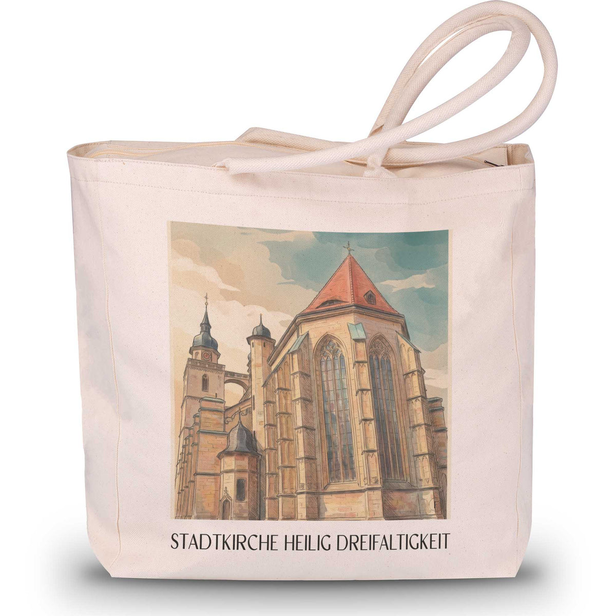 stadtkirche-heilig-dreifaltigkeit-bayreuth-deutschland-einkaufstasche-aquarell