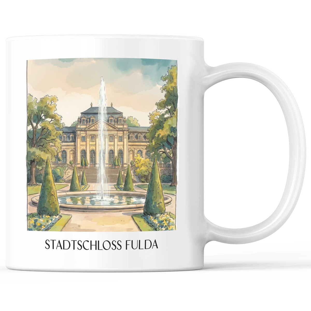 Stadtschloss Fulda Kaffeebecher - Hessen - Deutschland Becher - Kaffeetasse im Aquarell Stil - favplace