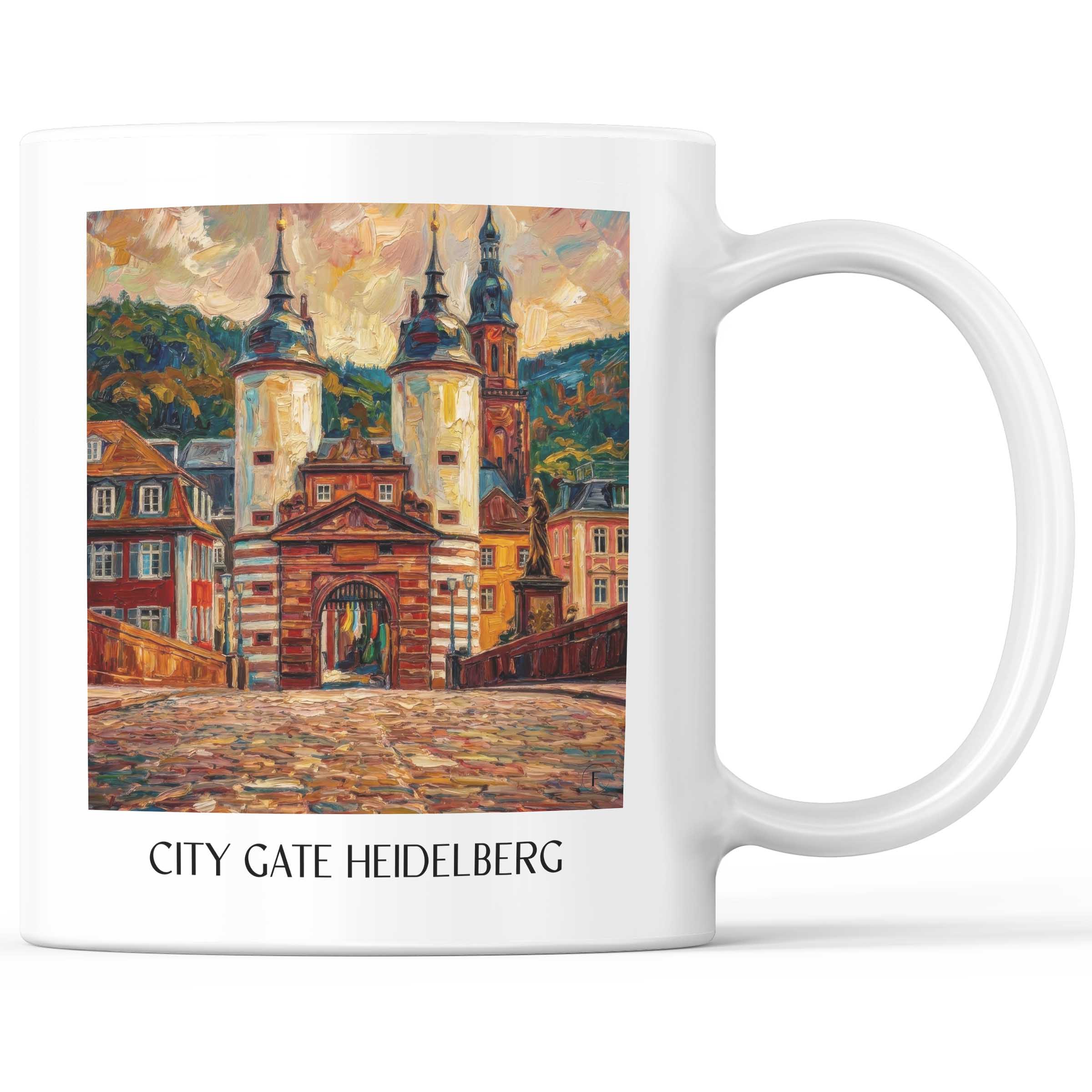 Stadttor Kaffeebecher - Heidelberg - Deutschland Becher - Kaffeetasse im Ölgemälde Stil - favplace