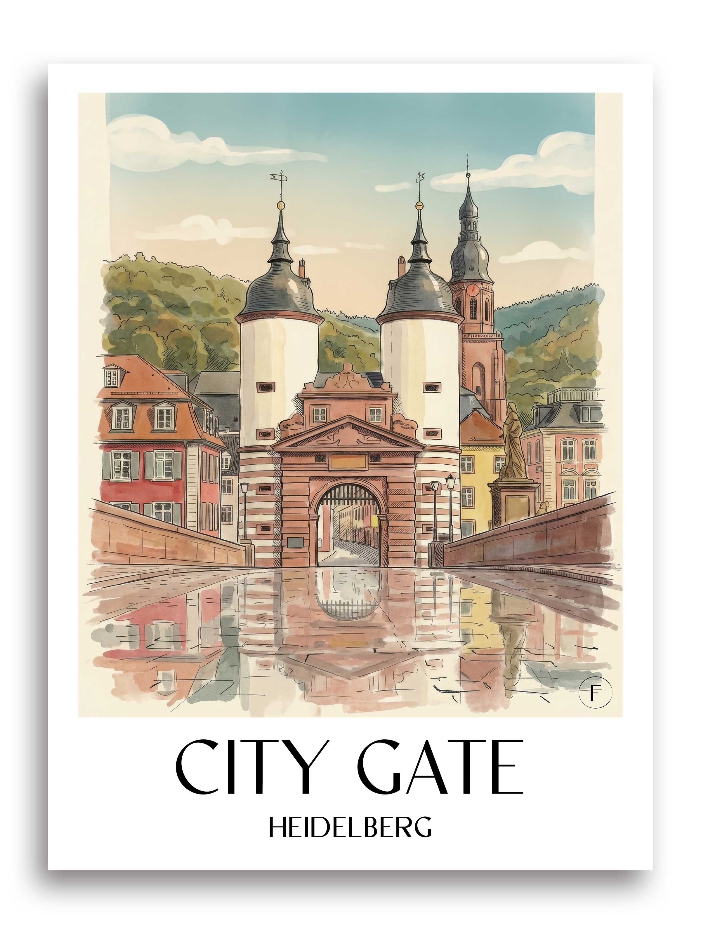 Stadttor Poster - Heidelberg - Deutschland Kunstdruck - Aquarell von A4 bis A1 - favplace