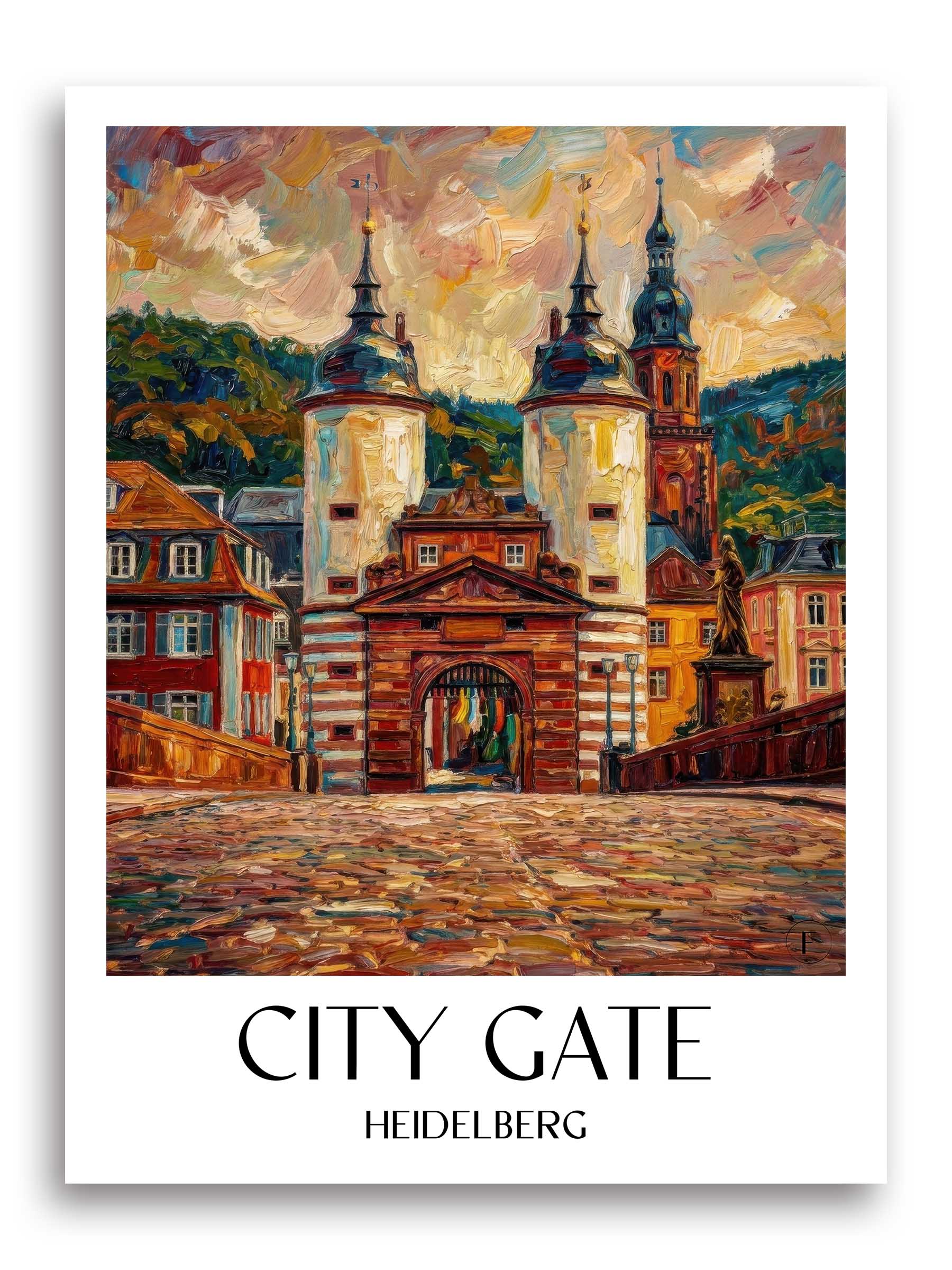 Stadttor Poster - Heidelberg - Deutschland Kunstdruck - Ölgemälde von A4 bis A1 - favplace
