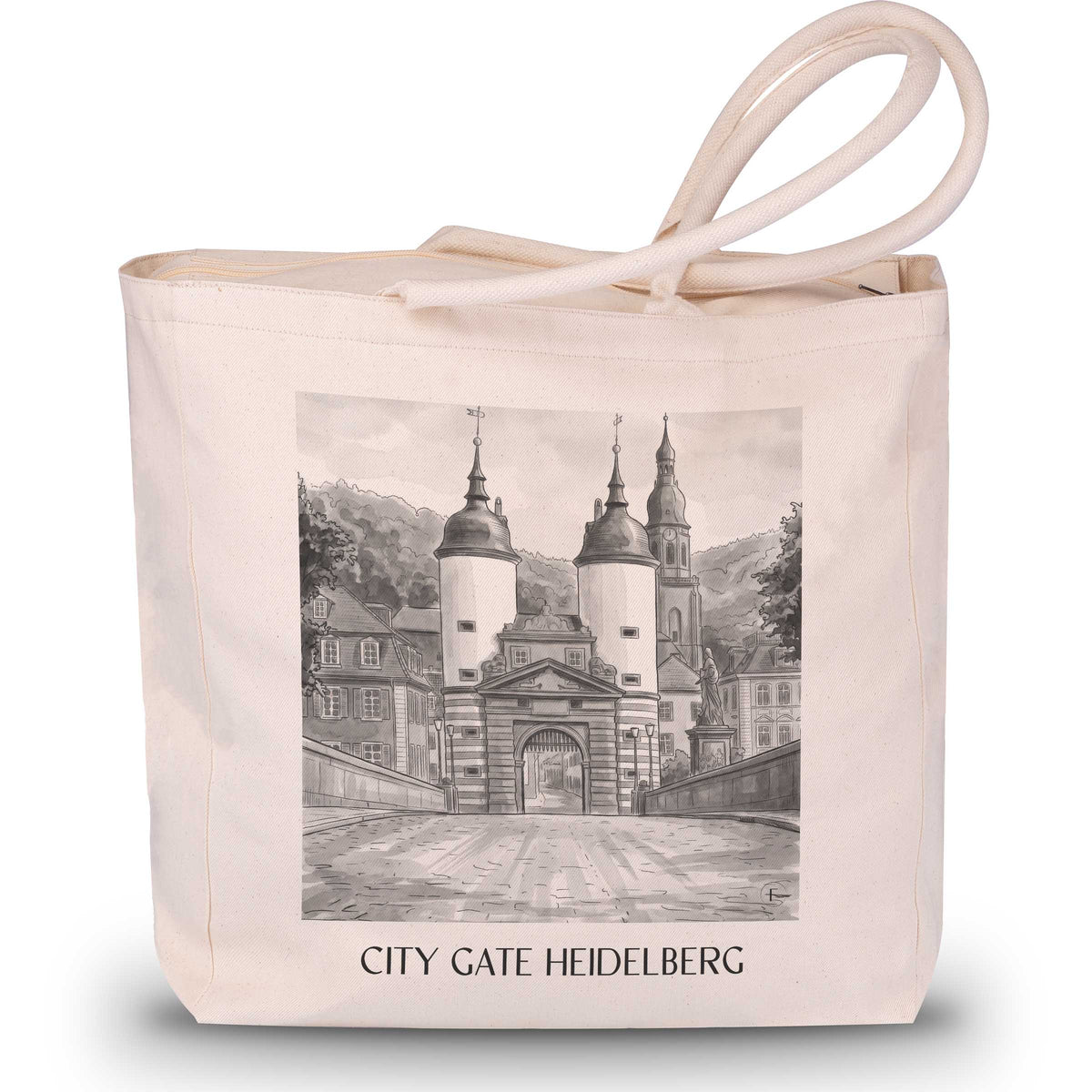 Stadttor Shopping Tasche - Heidelberg - Deutschland Tote Bag - Einkaufstasche im Aquarell Schwarz-Weiß Stil - favplace