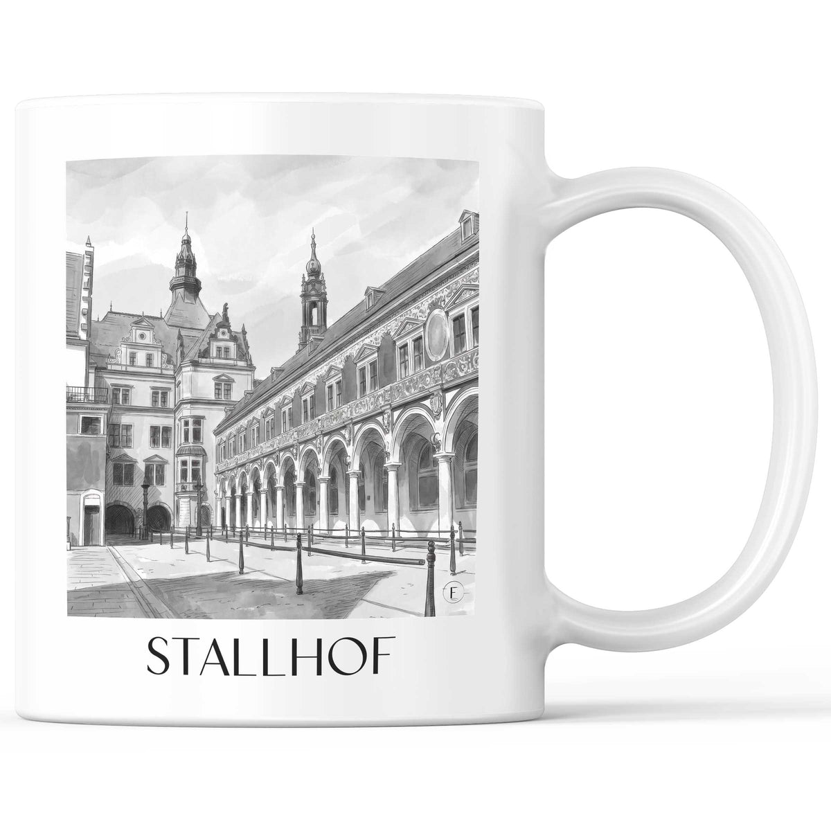 Stallhof Kaffeebecher - Dresden - Deutschland Becher - Kaffeetasse im Aquarell Schwarz-Weiß Stil - favplace