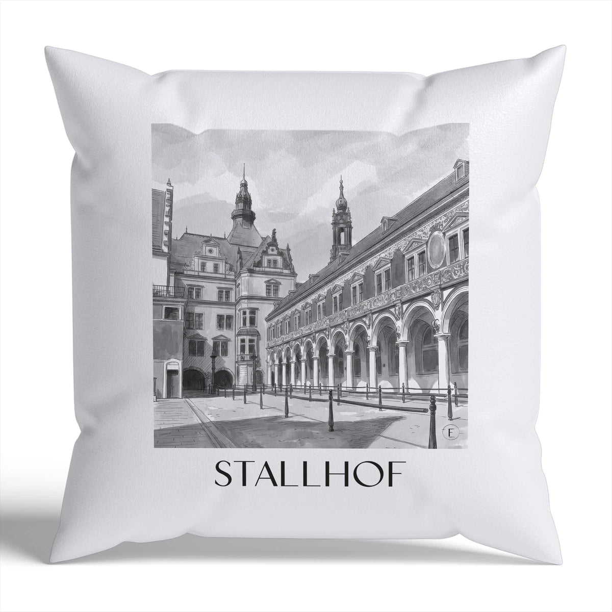 Stallhof Kissenhülle - Zierkissen Bezug - Dresden - Deutschland Kissen bzw. Kissenbezug im Aquarell Schwarz-Weiß Stil - favplace