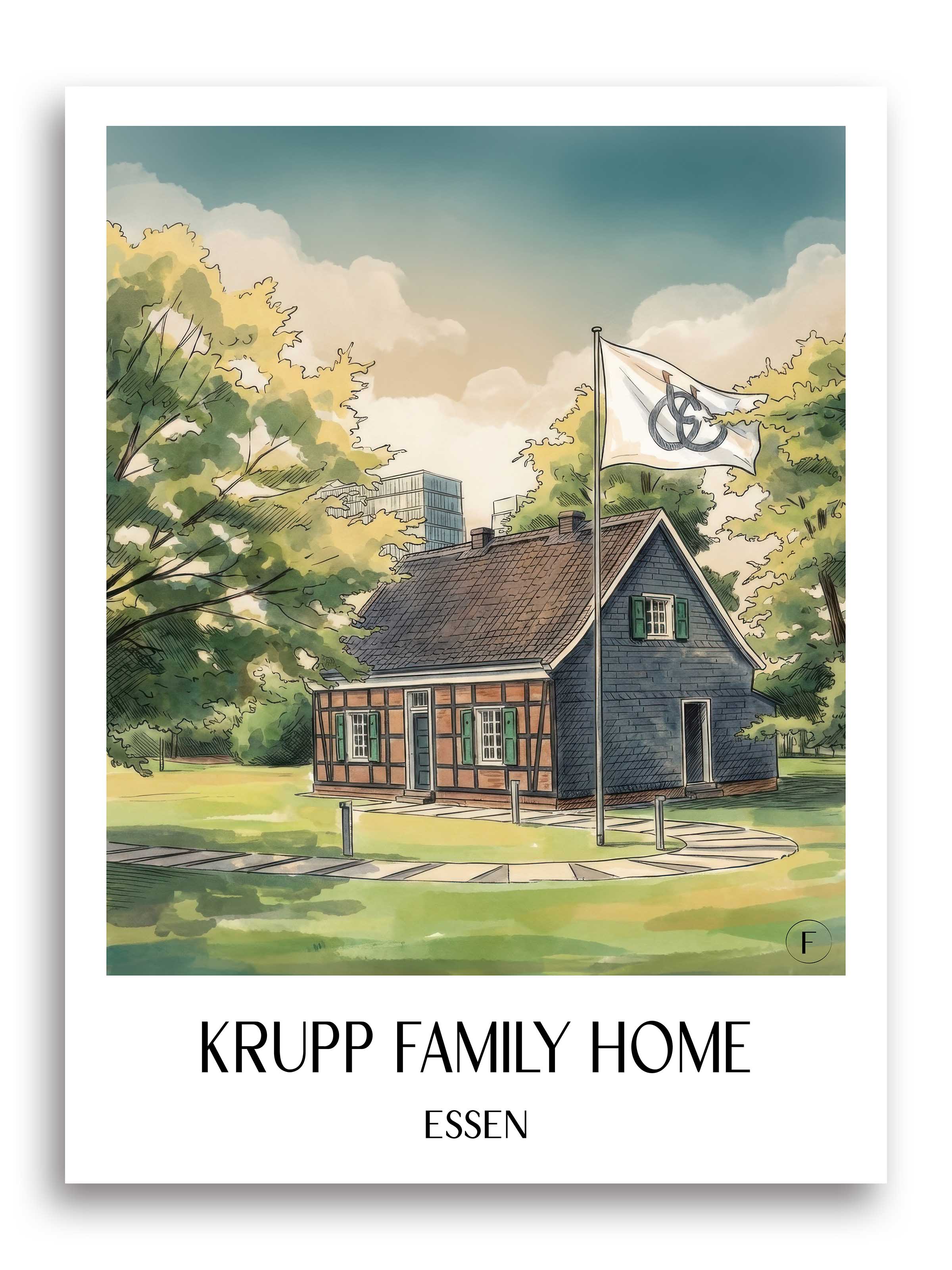 Stammhaus Krupp Poster - Essen - Deutschland Kunstdruck - Aquarell von A4 bis A1 - favplace