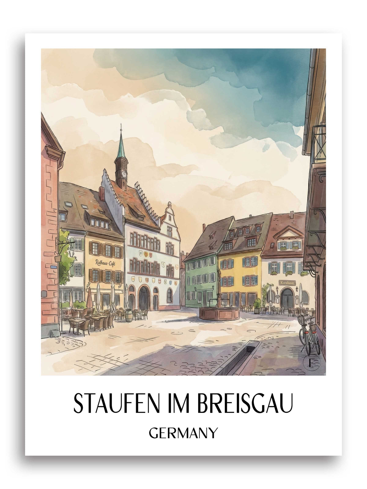 Staufen im Breisgau Poster - Schwarzwald - Deutschland Kunstdruck - Aquarell von A4 bis A1 - favplace
