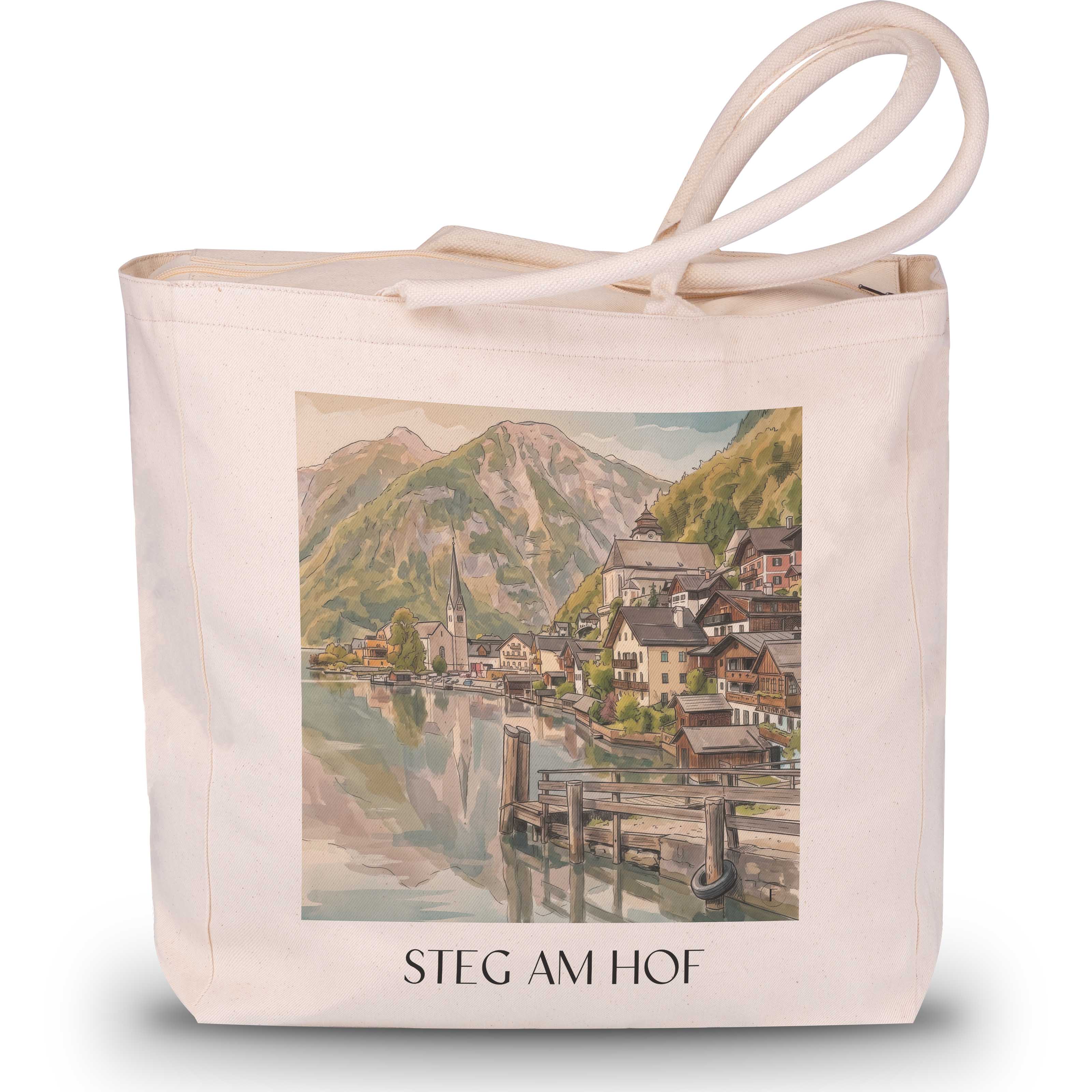 Steg Am Hof Shopping Tasche - Hallstatt - Österreich Tote Bag - Einkaufstasche im Aquarell Stil - favplace