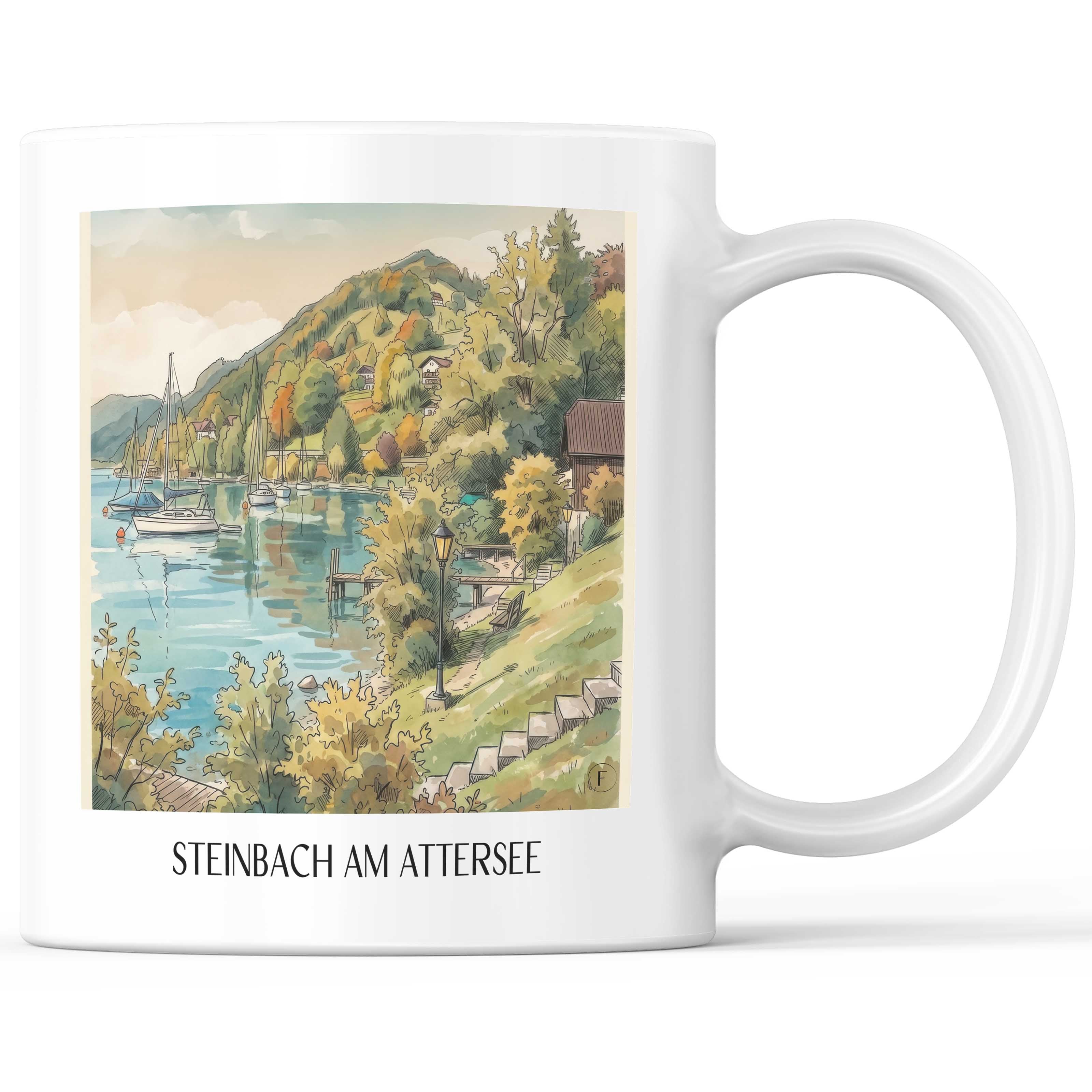 Steinbach am Attersee Kaffeebecher - Österreich - Österreich Becher - Kaffeetasse im Aquarell Stil - favplace